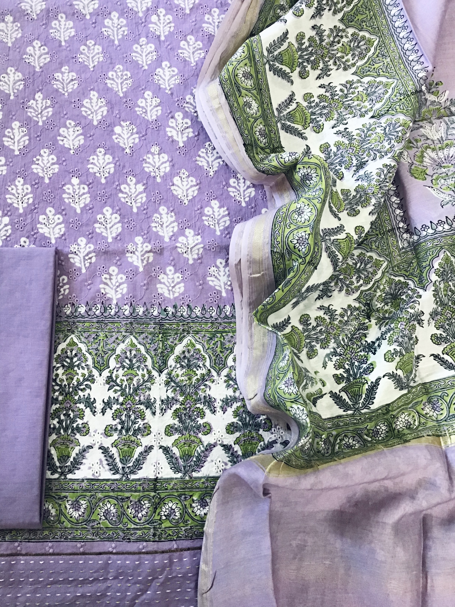 Pure Cotton Printed Embroidered Suit - Purple