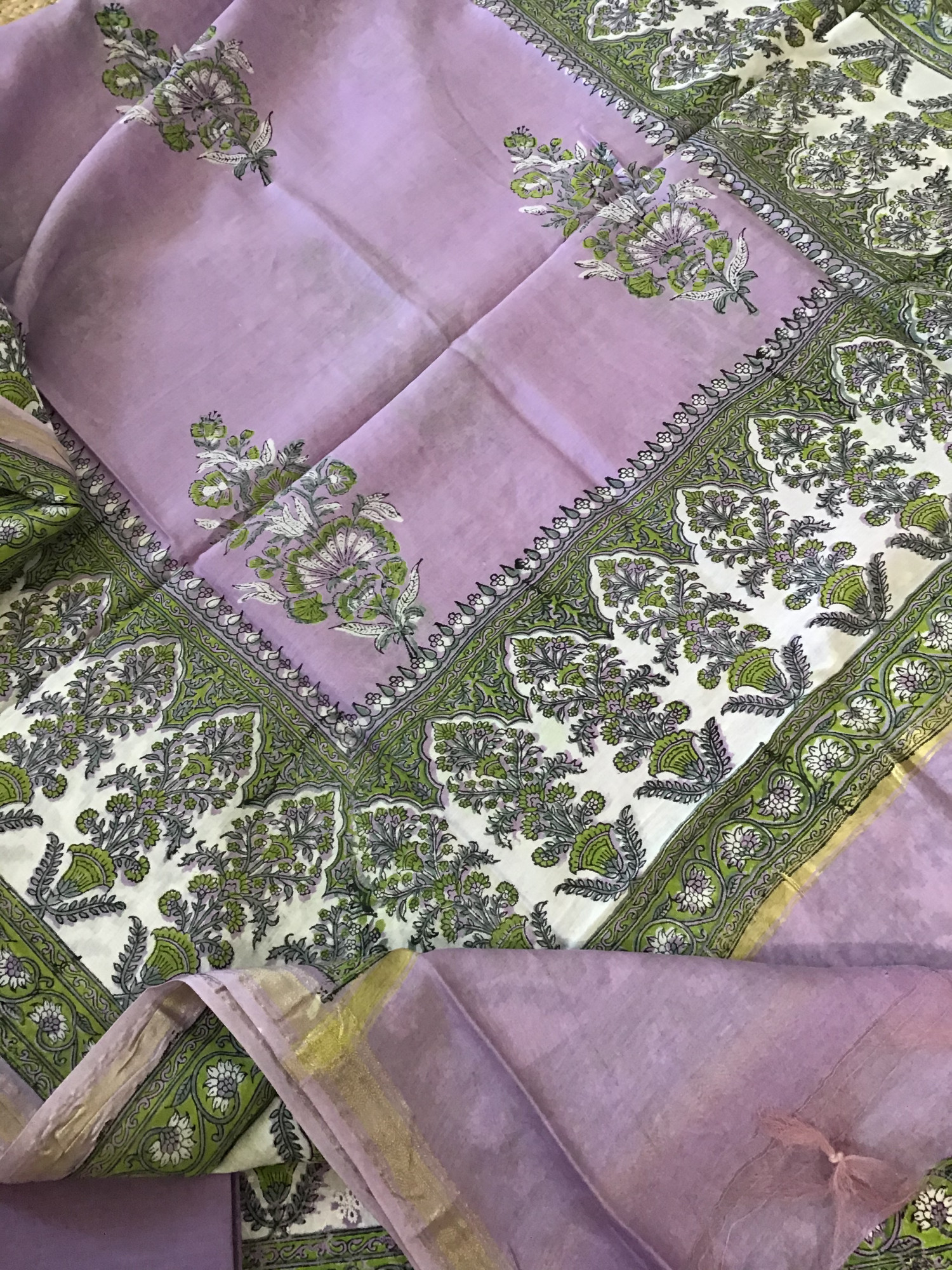 Pure Cotton Printed Embroidered Suit - Purple