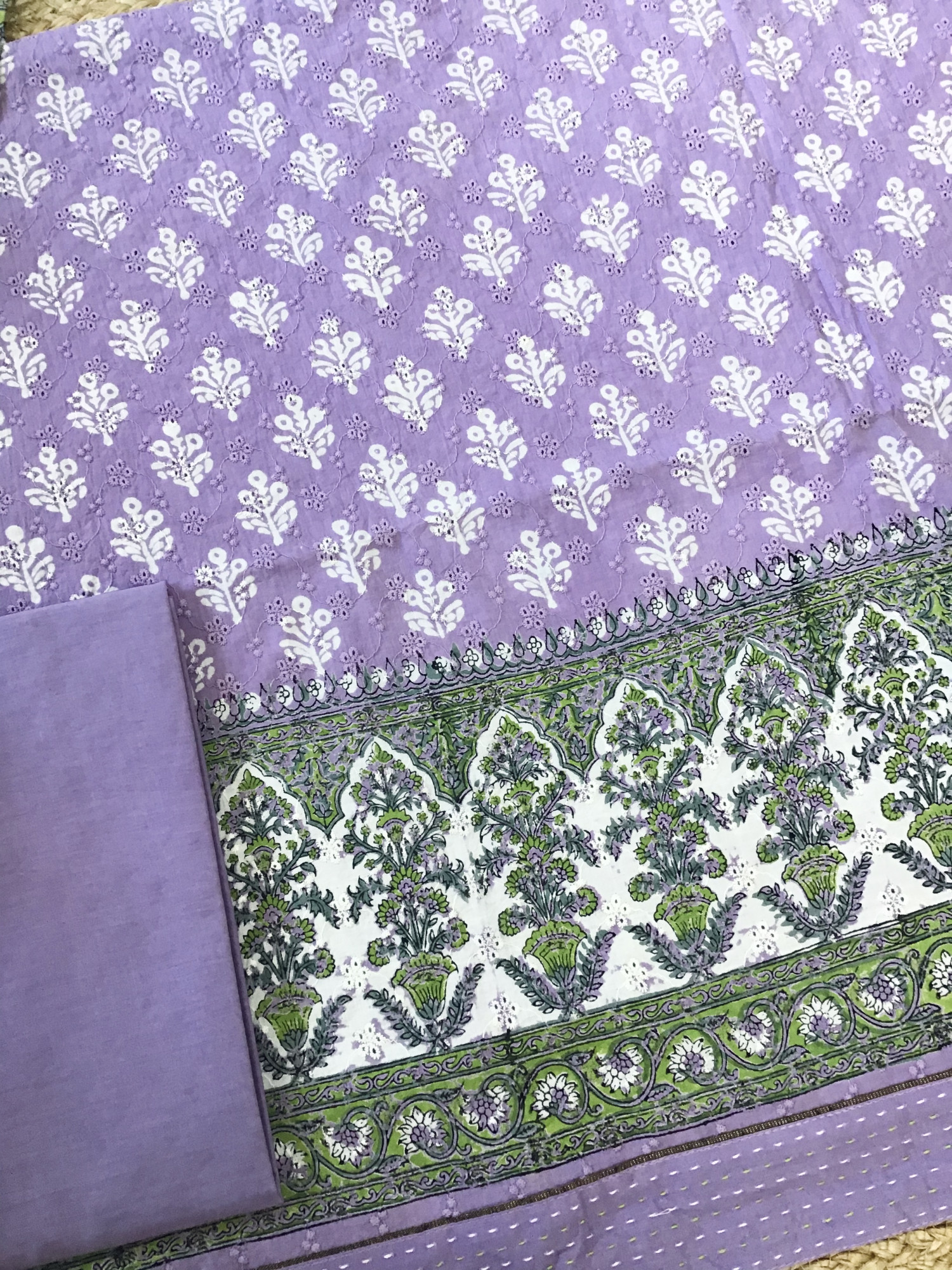 Pure Cotton Printed Embroidered Suit - Purple