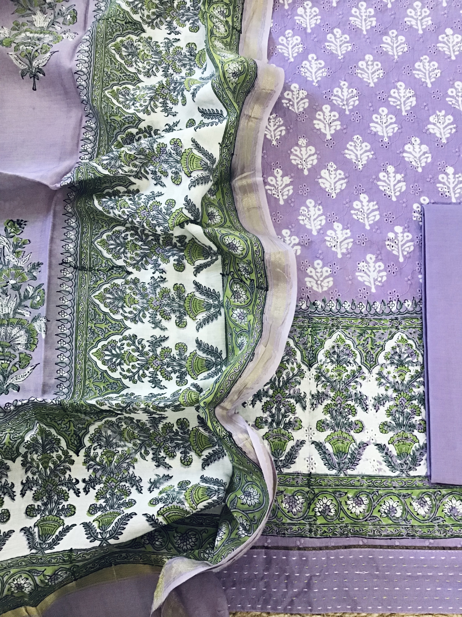 Pure Cotton Printed Embroidered Suit - Purple