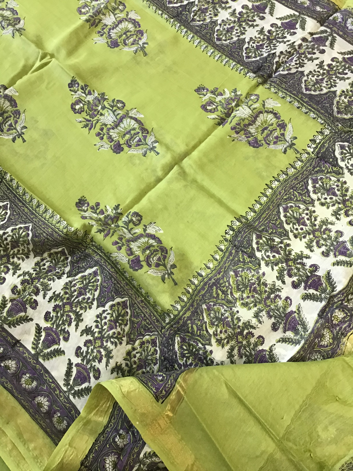 Pure Cotton Printed Embroidered Suit - Green