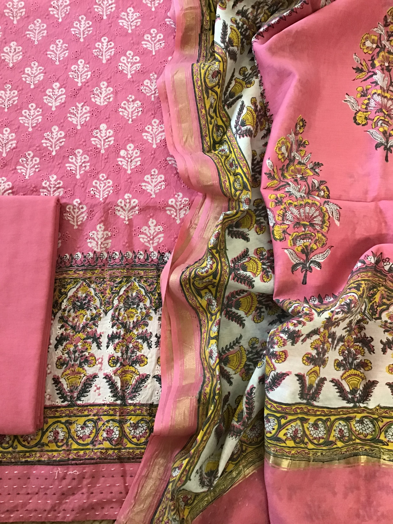 Pure Cotton Printed Embroidered Suit - Pink