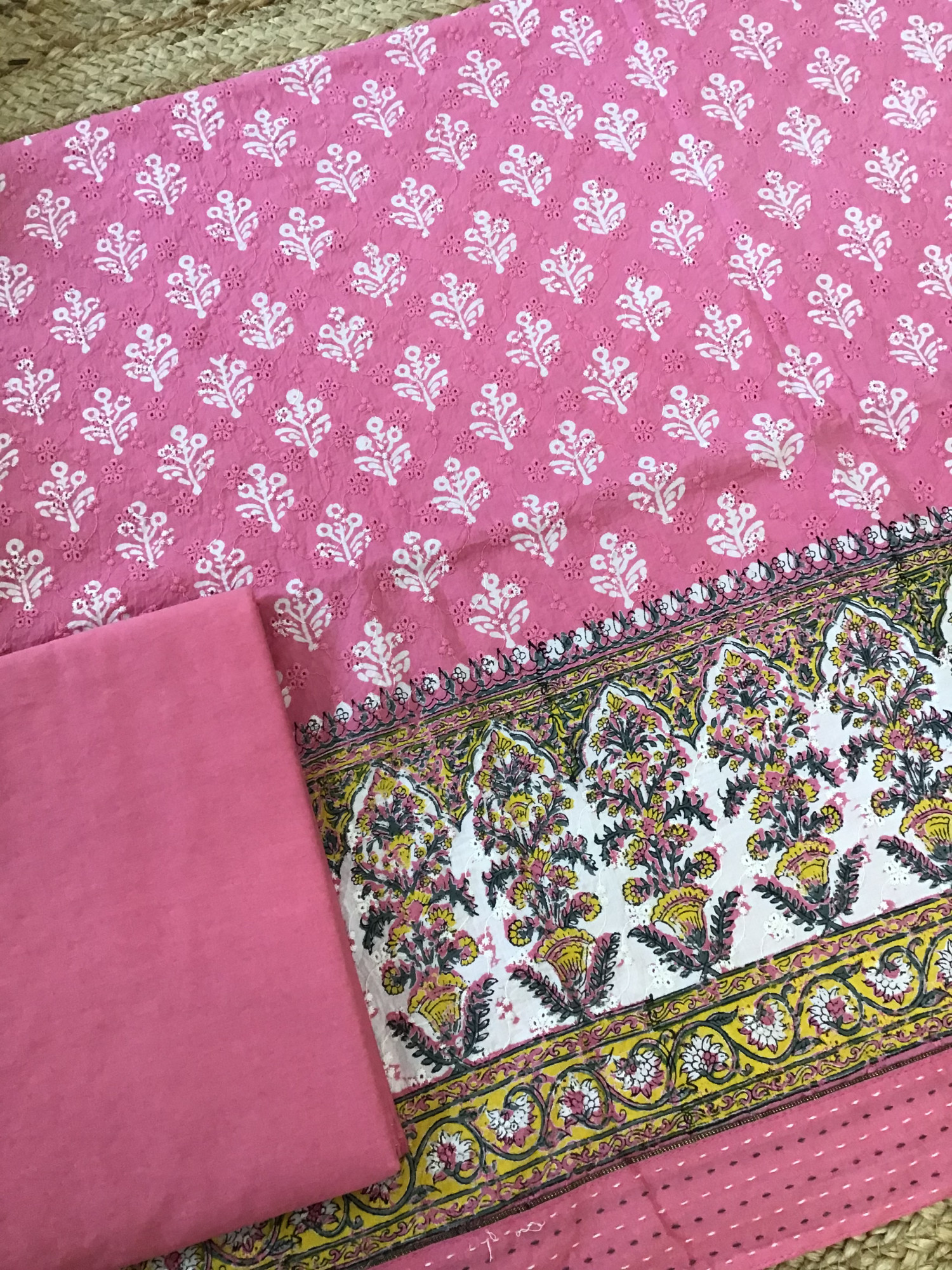 Pure Cotton Printed Embroidered Suit - Pink