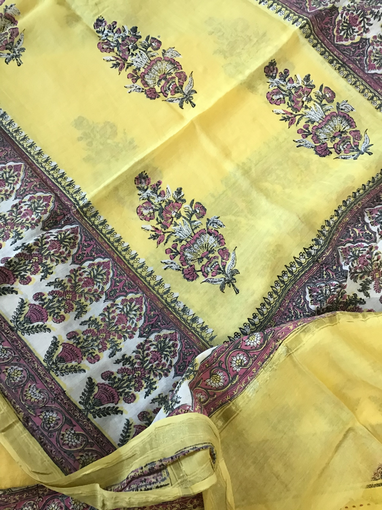 Pure Cotton Printed Embroidered Suit - Yellow