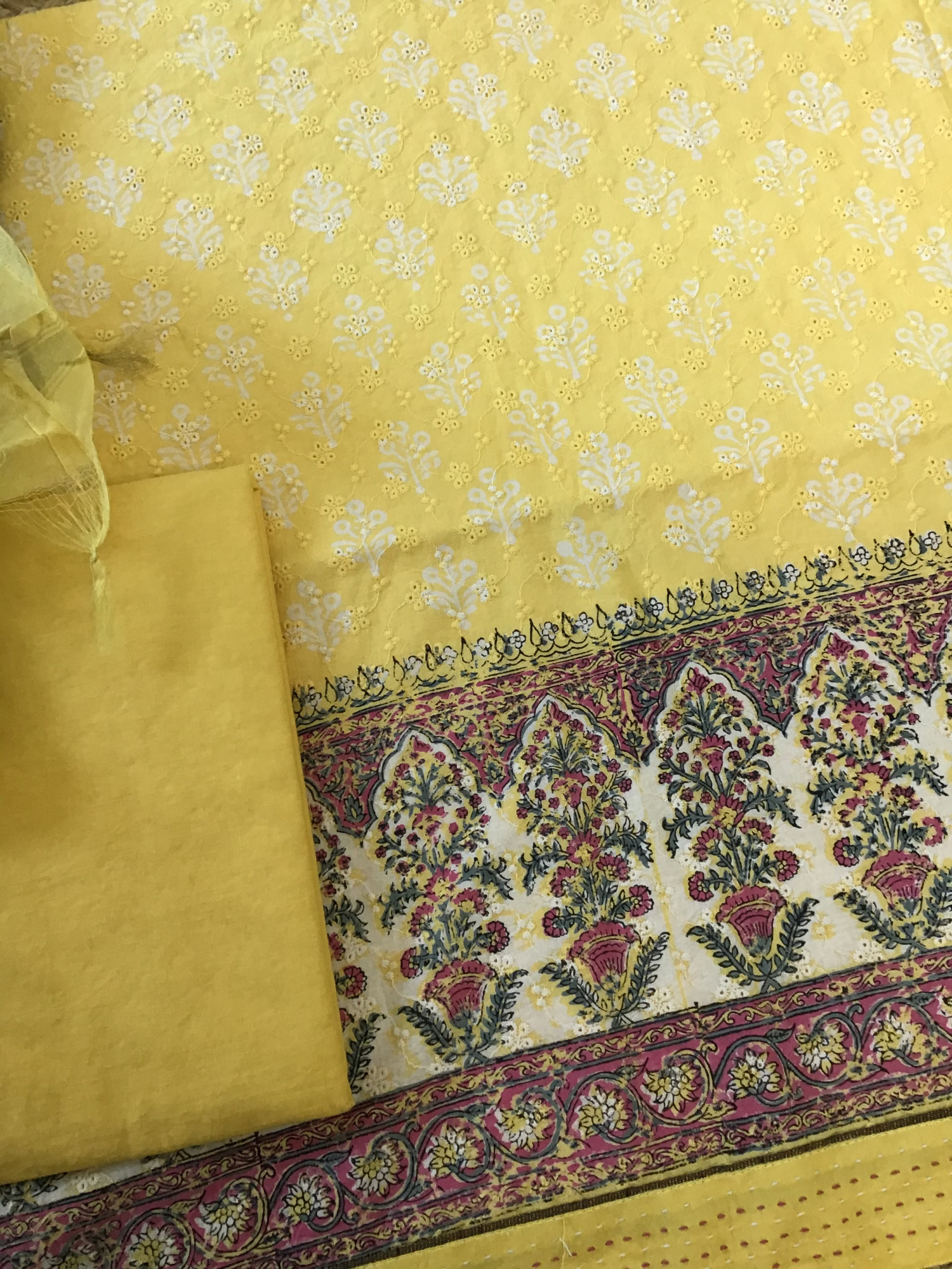 Pure Cotton Printed Embroidered Suit - Yellow