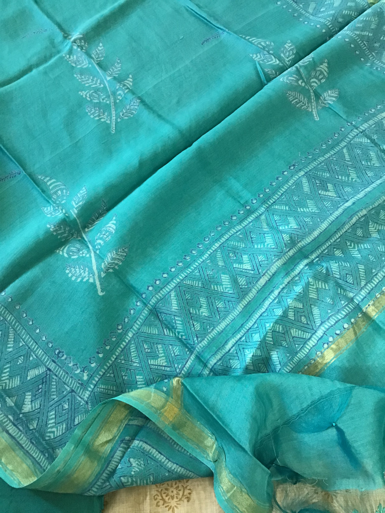 Pure Slub Chanderi Printed Embroidered Suit - BeigePhiroze