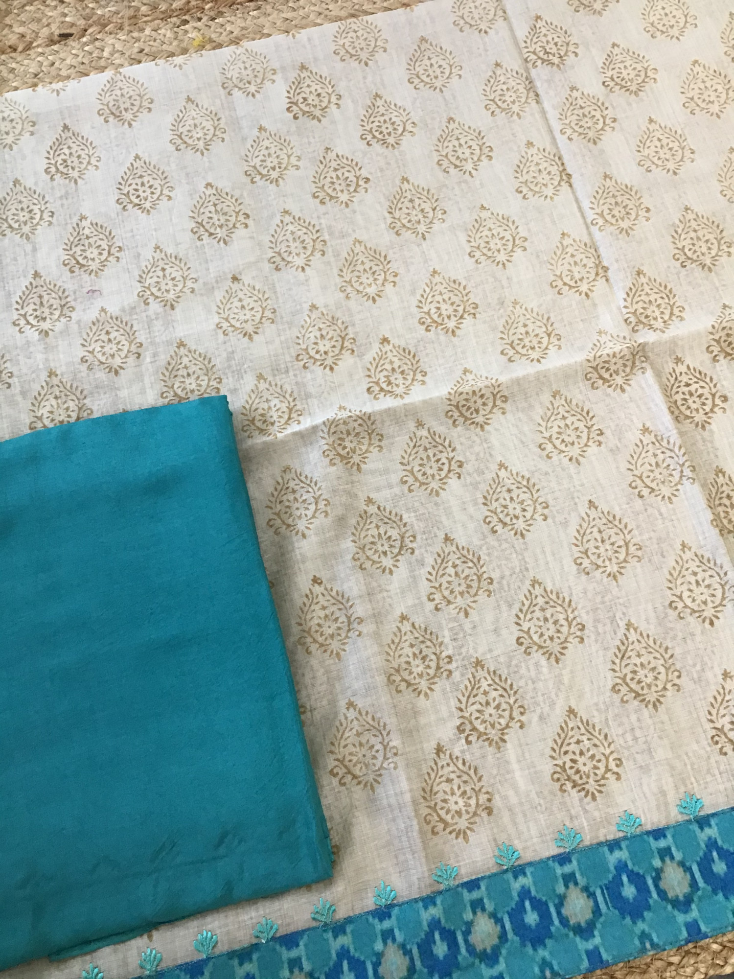 Pure Slub Chanderi Printed Embroidered Suit - BeigePhiroze