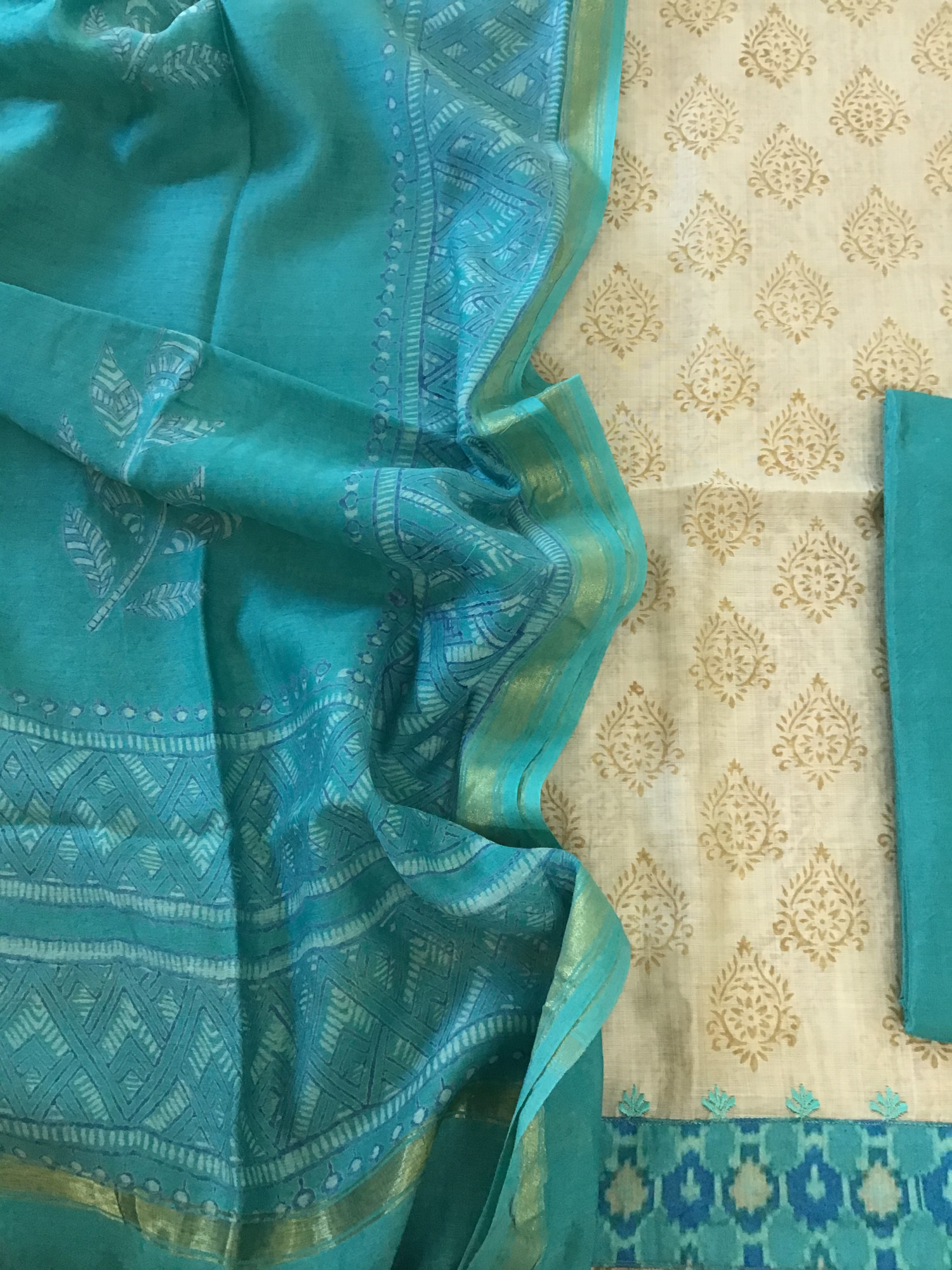 Pure Slub Chanderi Printed Embroidered Suit - BeigePhiroze