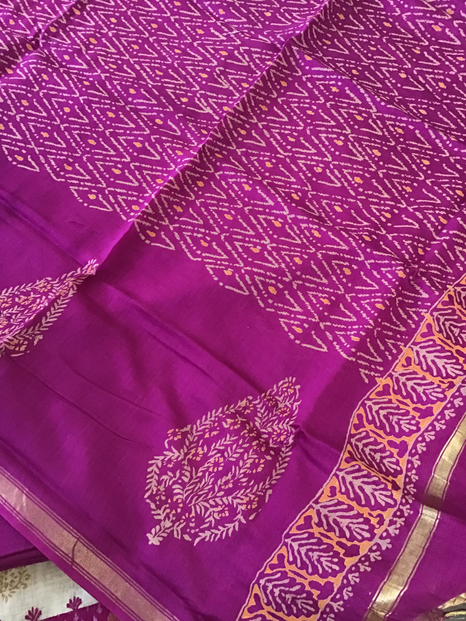 Pure Slub Chanderi Printed Embroidered Suit - BeigeMagenta