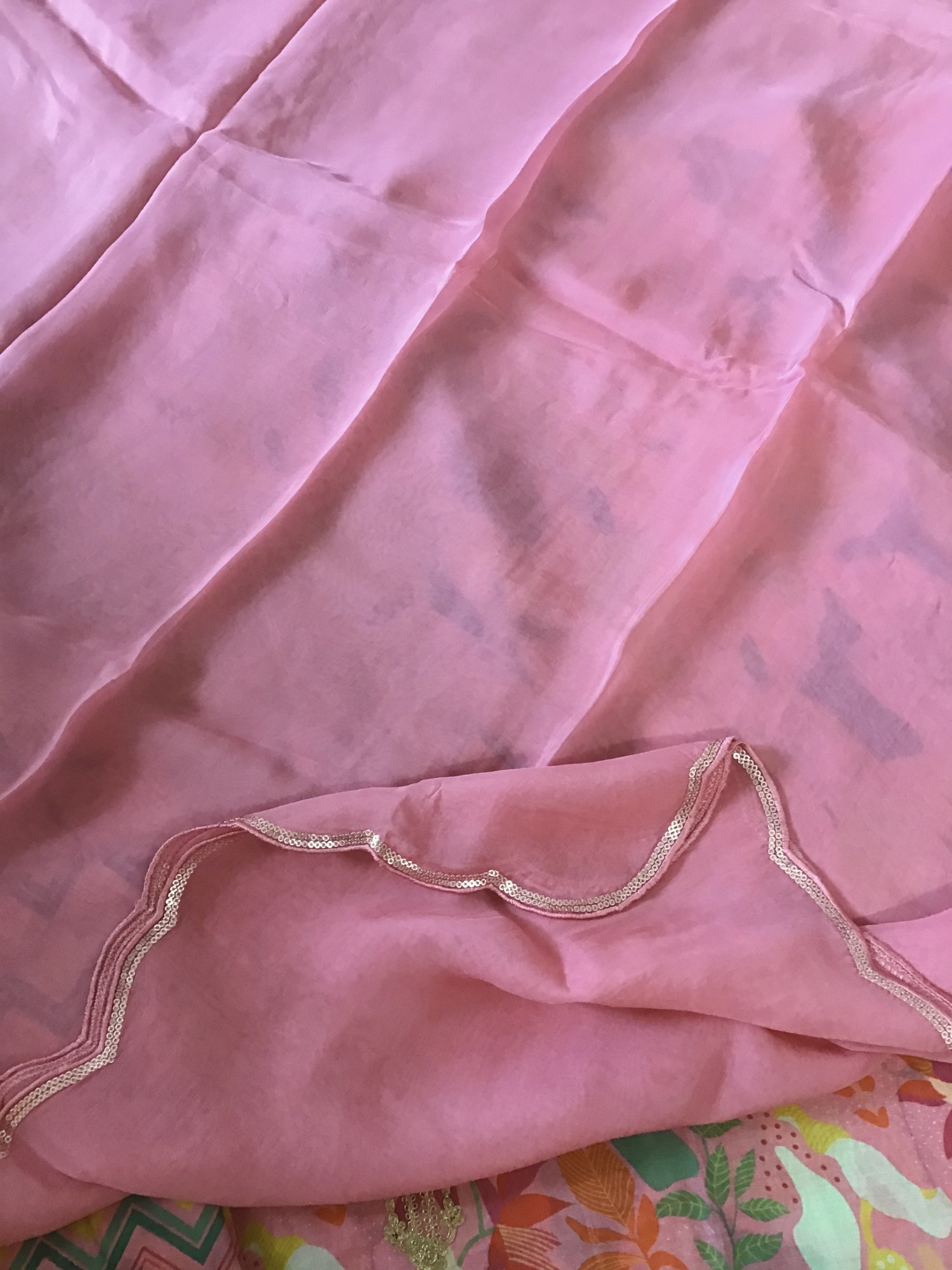 Pure Muslin Silk Printed Embroidered Suit - Pink