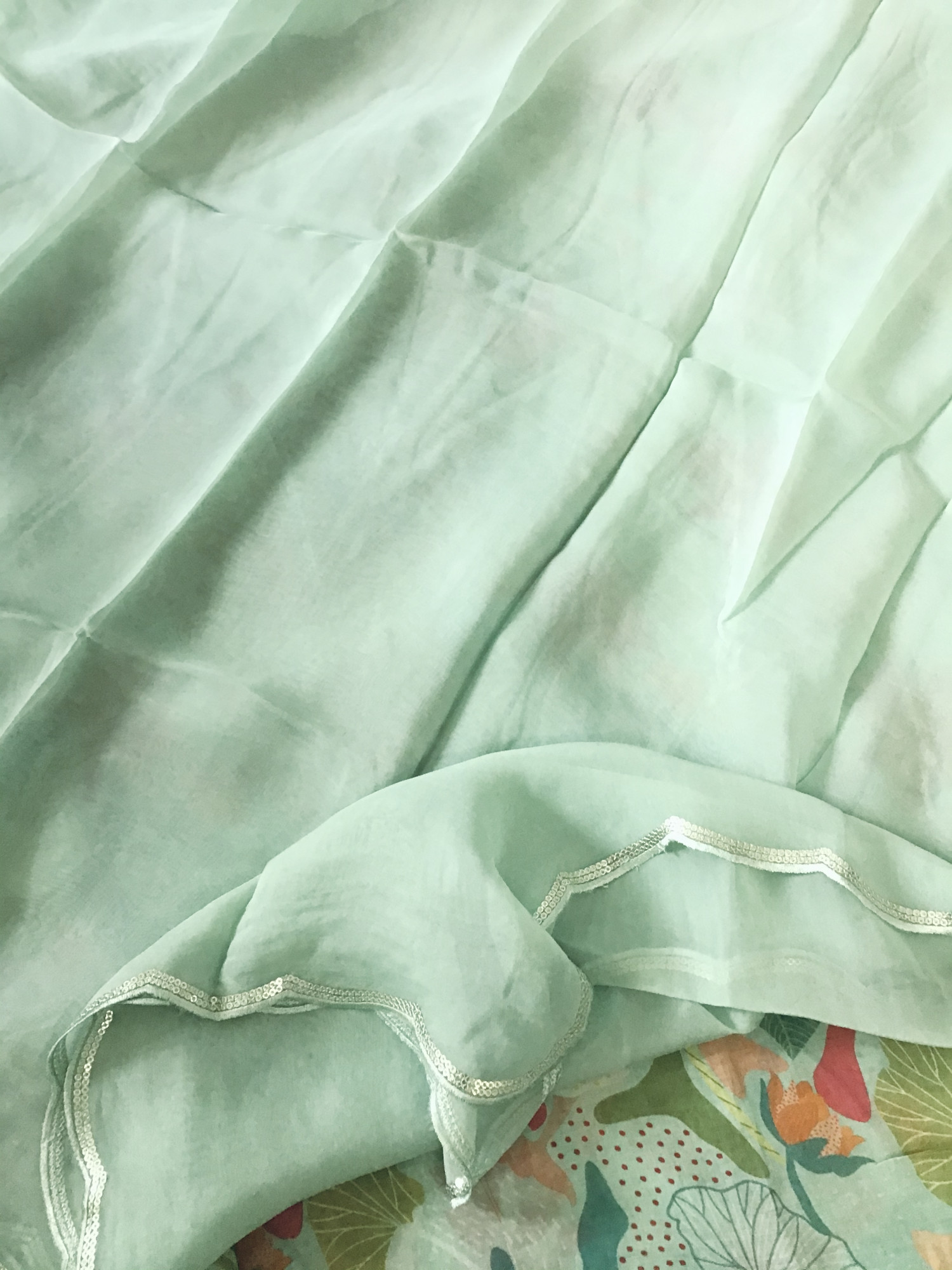 Pure Muslin Silk Printed Embroidered Suit - Green