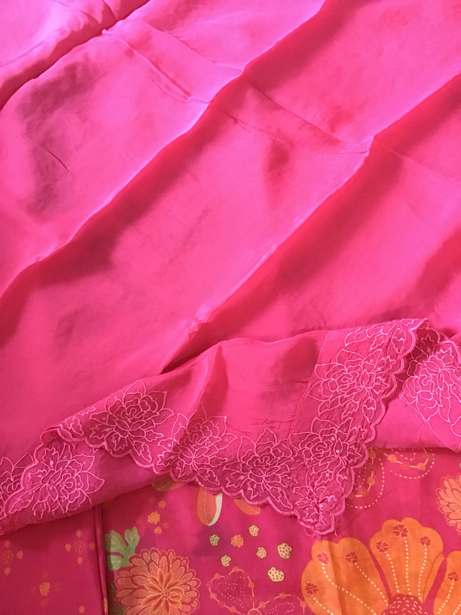 Pure Muslin Silk Printed Embroidered Suit - Pink