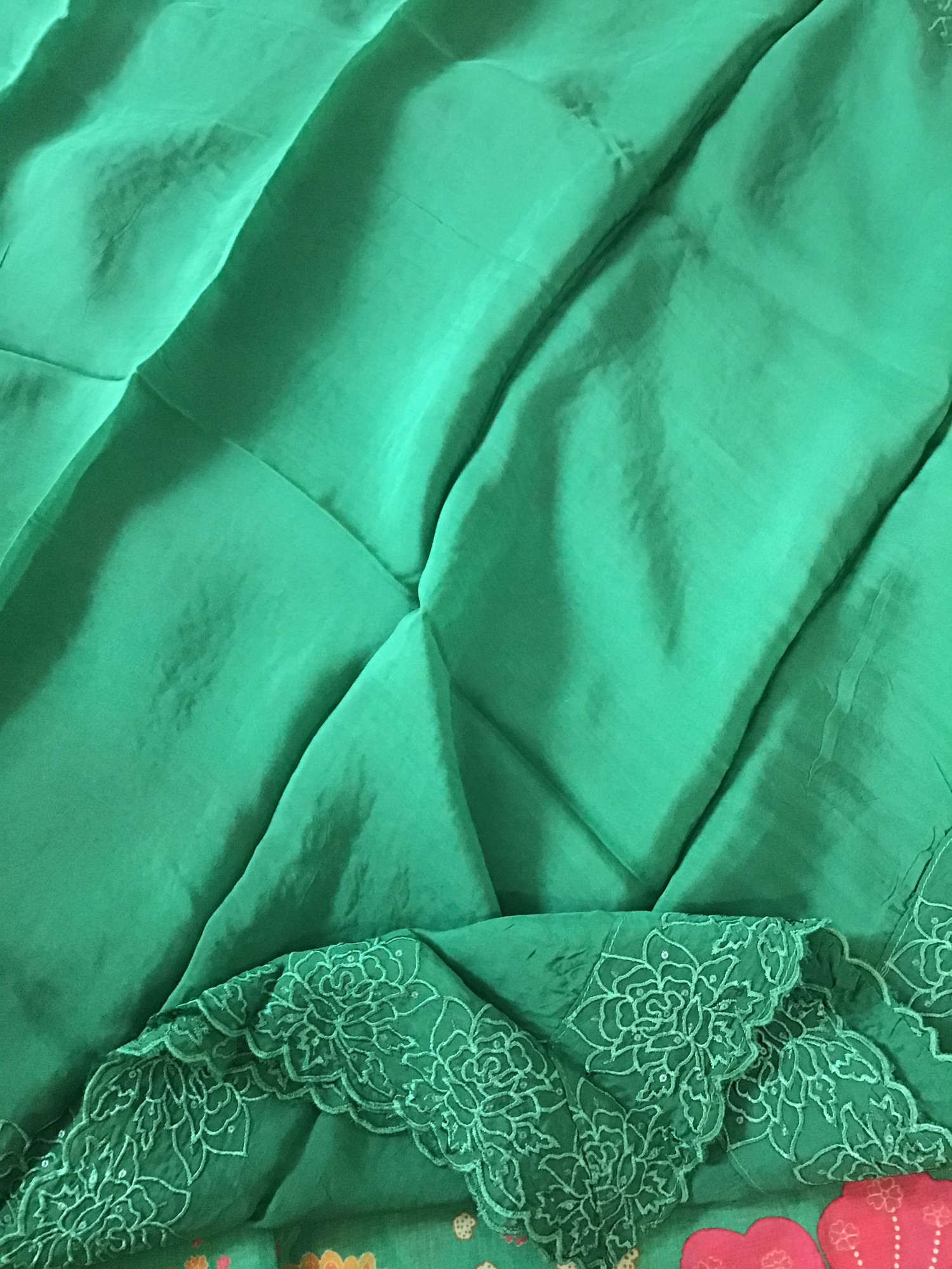 Pure Muslin Silk Printed Embroidered Suit - Green