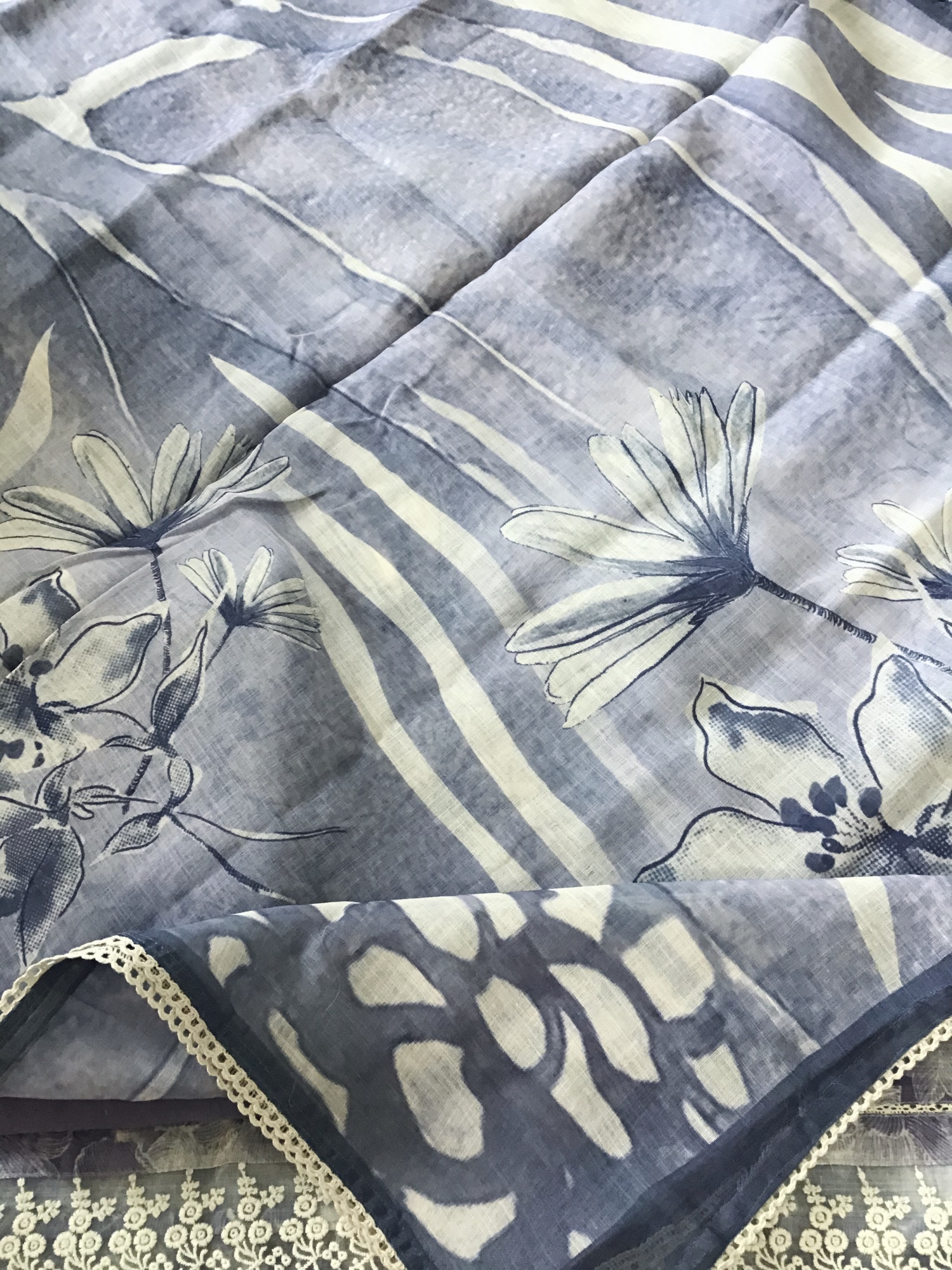 Soft Semi Linen Jute Cotton Printed Embroidered Suit - Purple