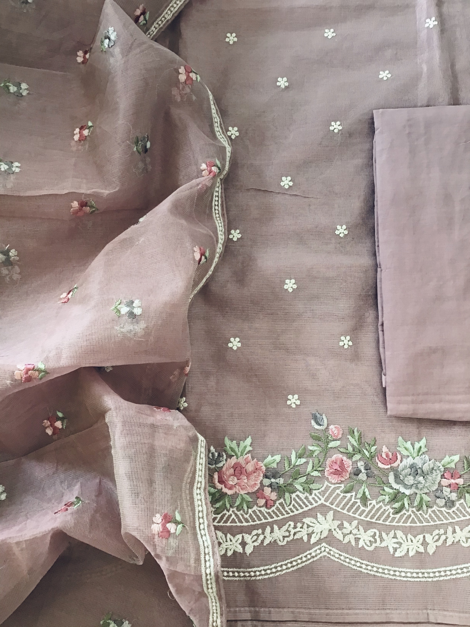 Soft Supernet Embroidered Suit - Mauve