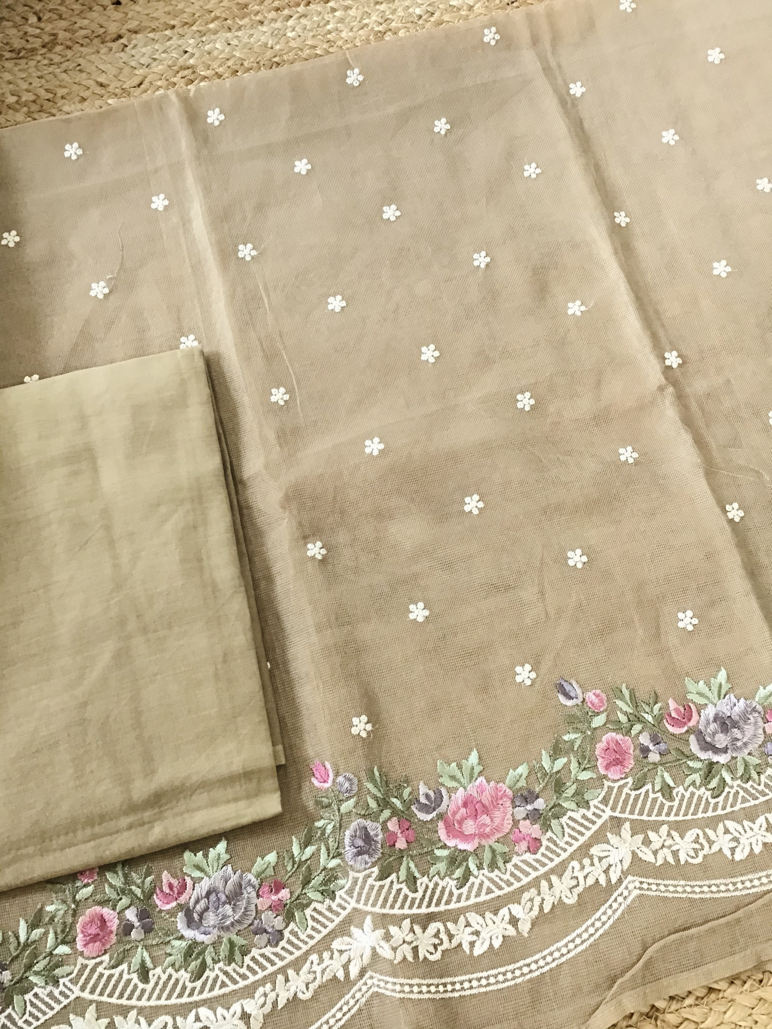 Soft Supernet Embroidered Suit - Brown