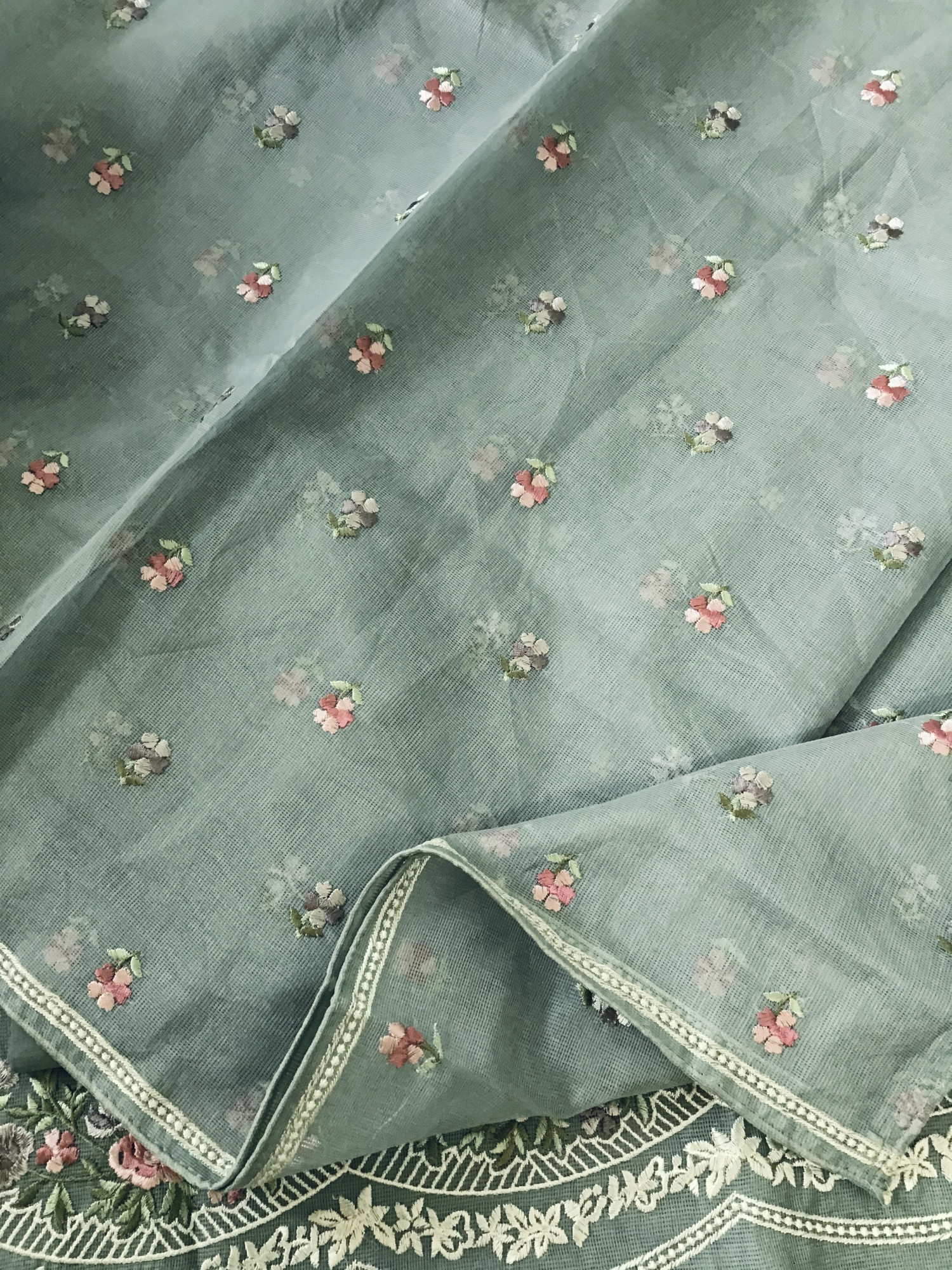 Soft Supernet Embroidered Suit - Greenish Blue