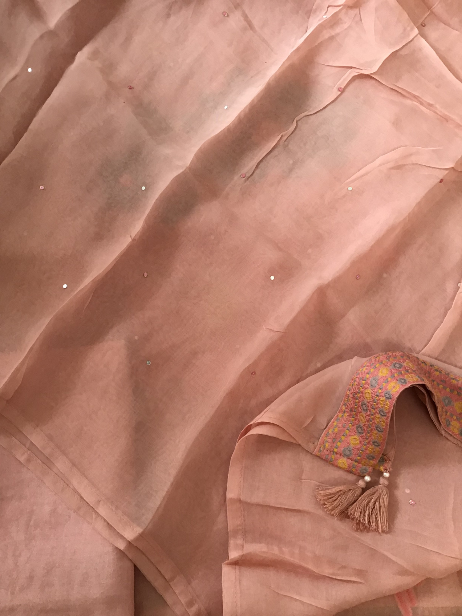 Soft Organza Jamdani Weaved Embroidered Suit - Peach