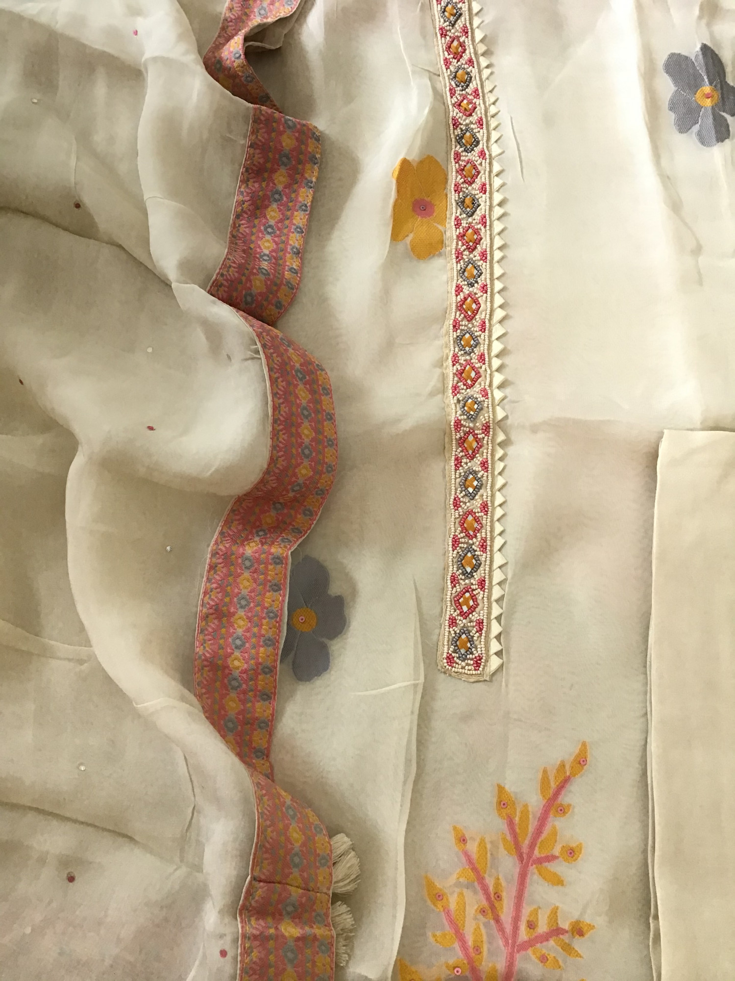 Soft Organza Jamdani Weaved Embroidered Suit - OffWhite