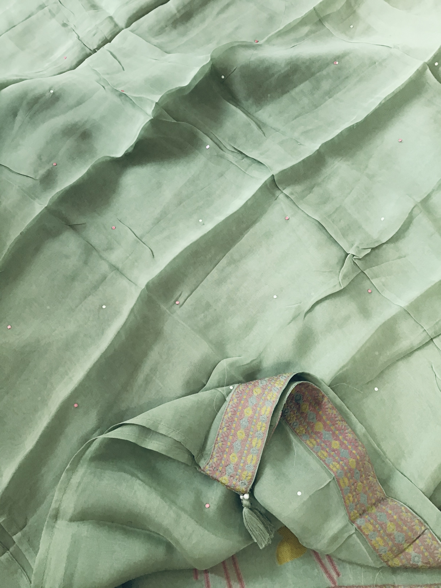 Soft Organza Jamdani Weaved Embroidered Suit - Green