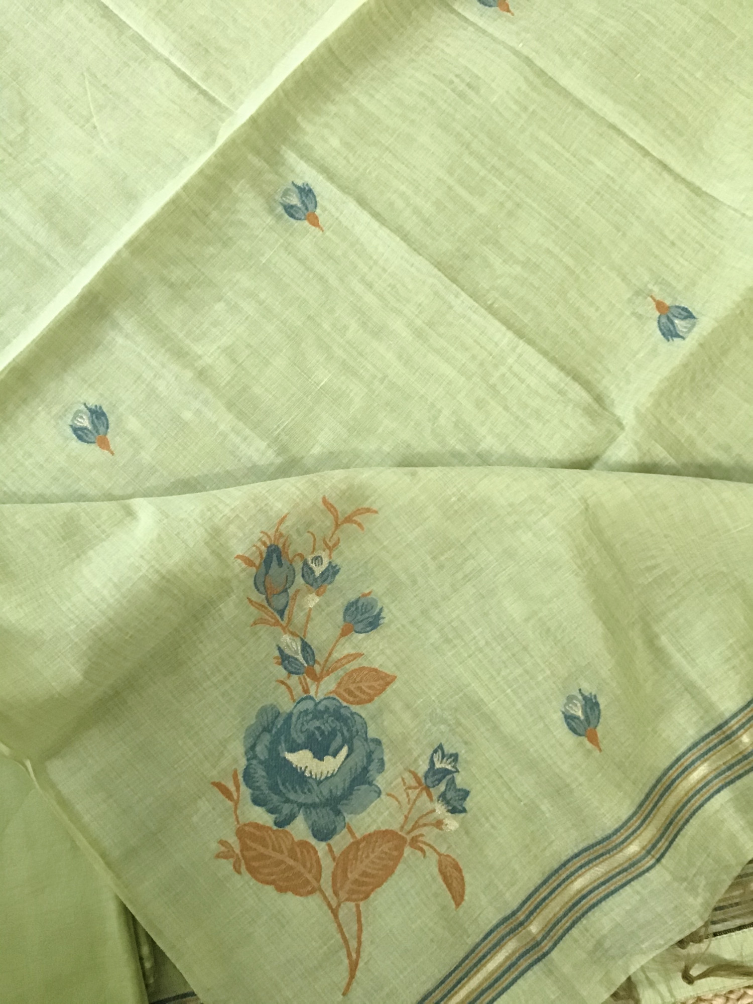 Soft Slub Chanderi Jamdani Weaved Embroidered Suit - Green