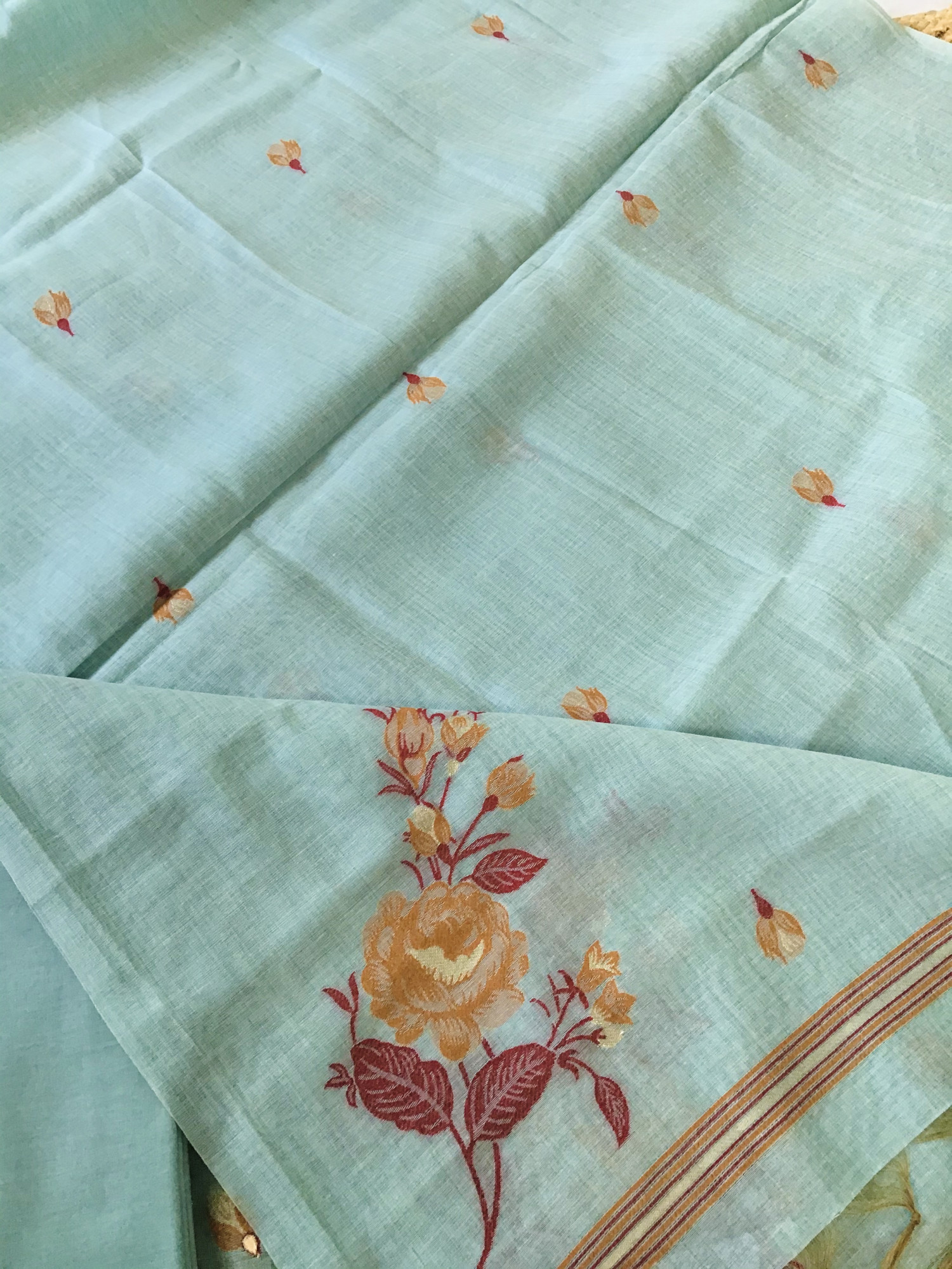 Soft Slub Chanderi Jamdani Weaved Embroidered Suit - Blue