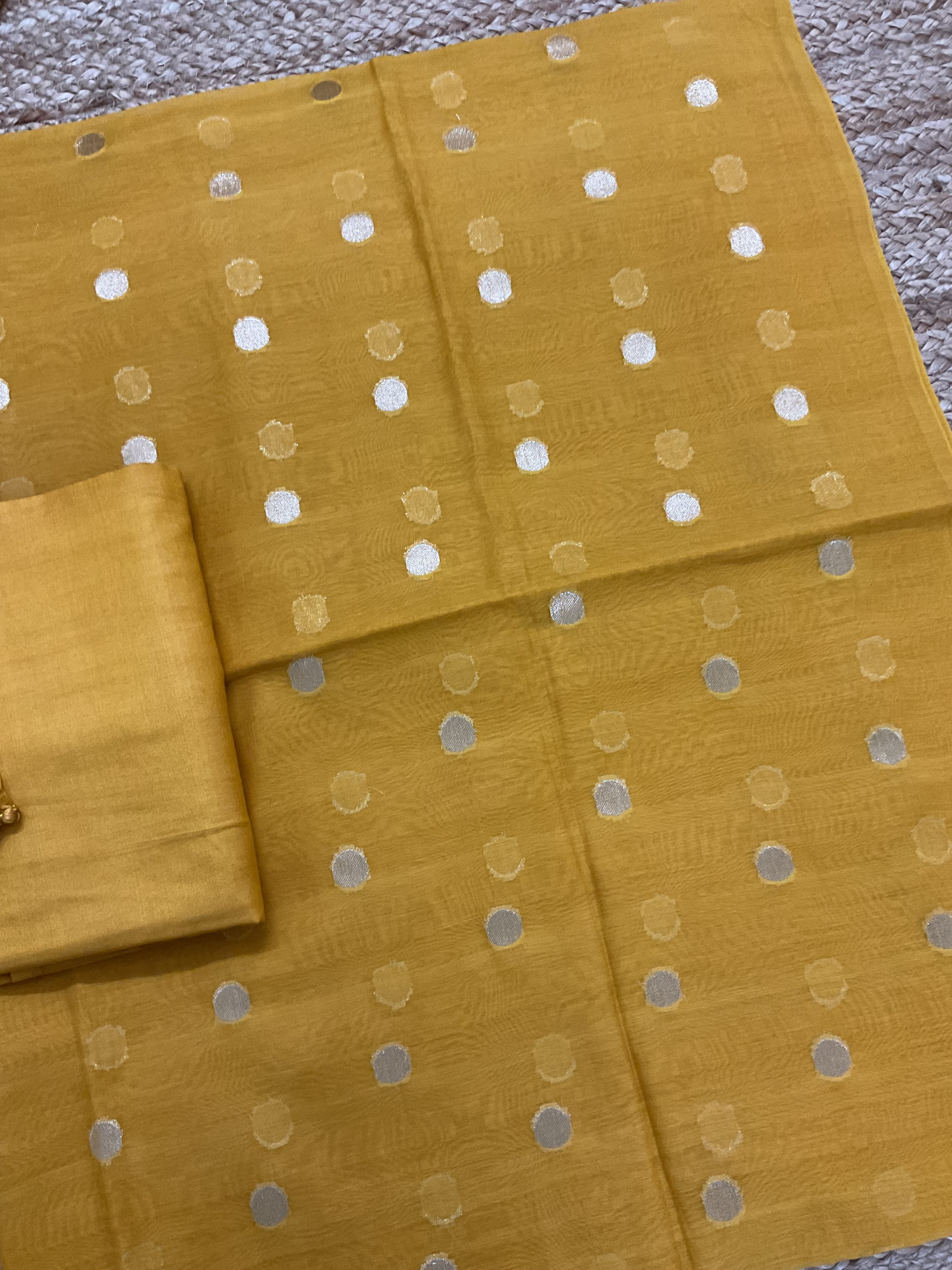 Pure Mul Chanderi Printed Banarasi Weaved Suit - Yellow