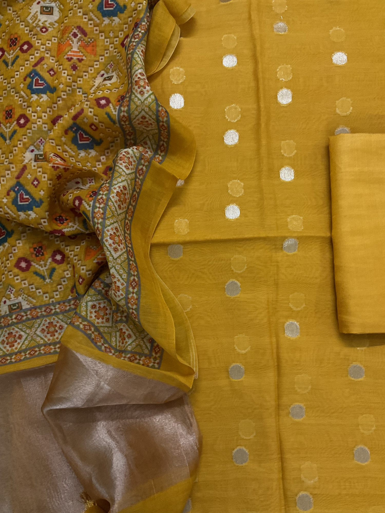 Pure Mul Chanderi Printed Banarasi Weaved Suit - Yellow