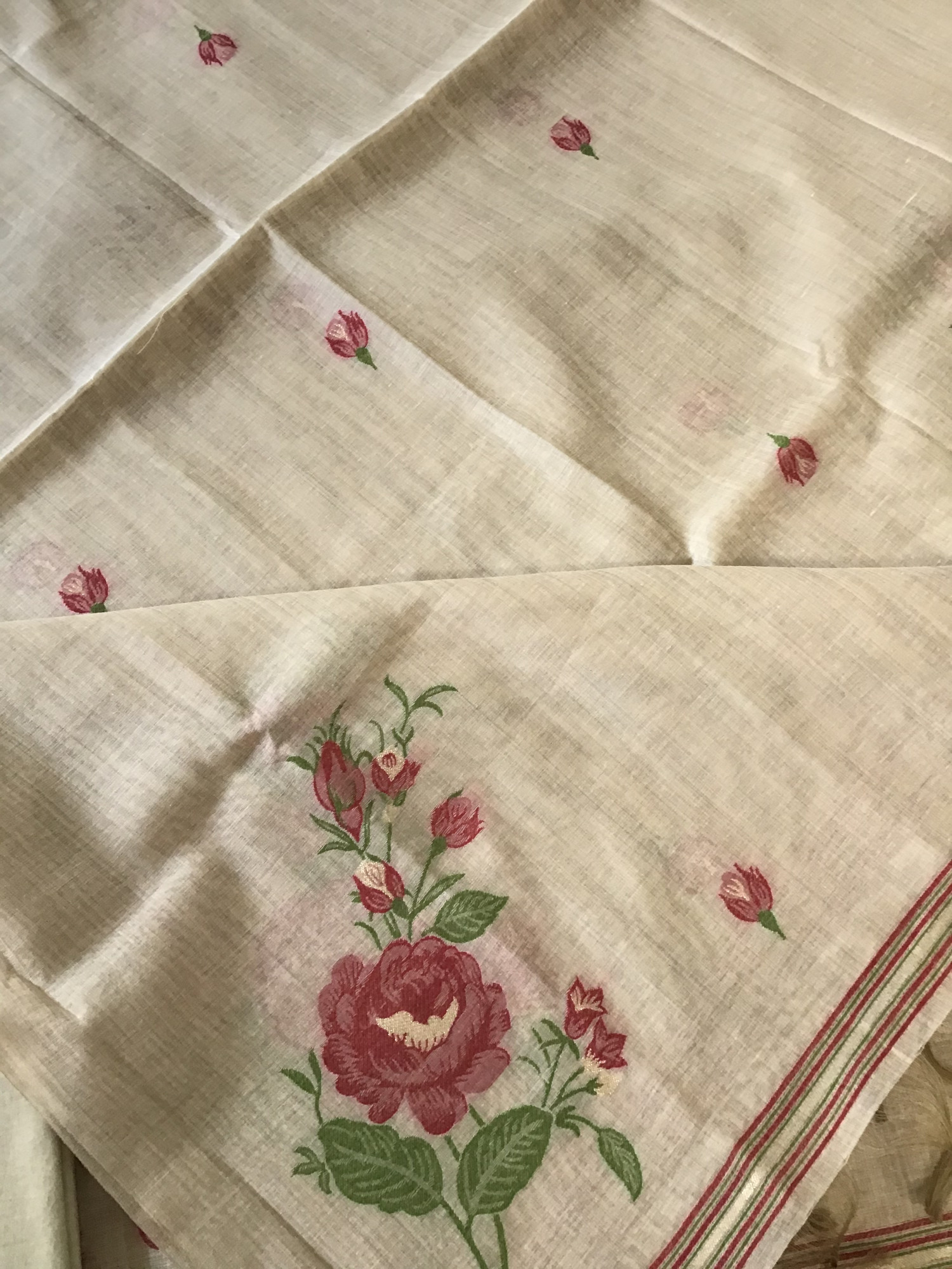 Soft Slub Chanderi Jamdani Weaved Embroidered Suit - Beige