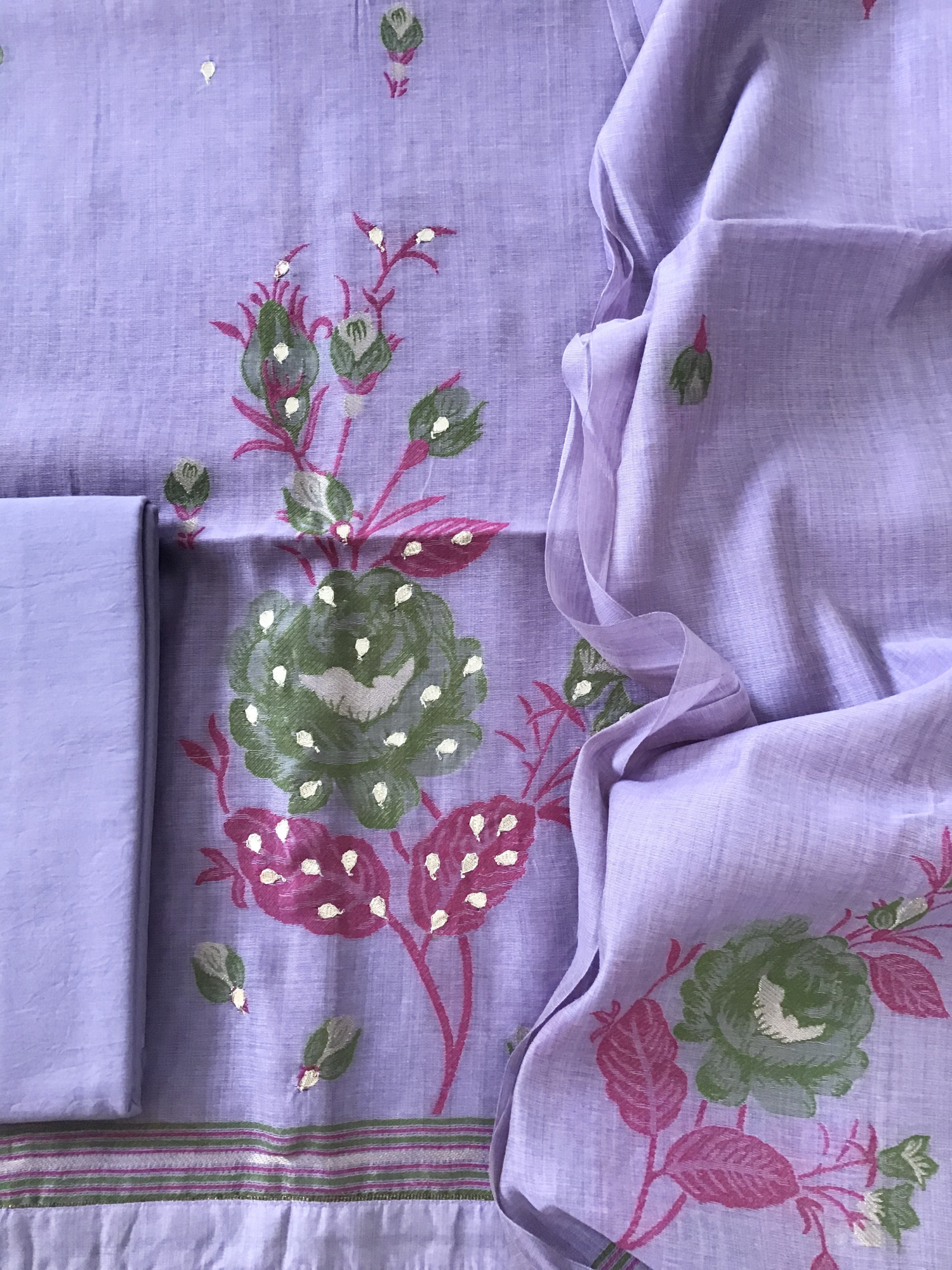 Soft Slub Chanderi Jamdani Weaved Embroidered Suit - Purple