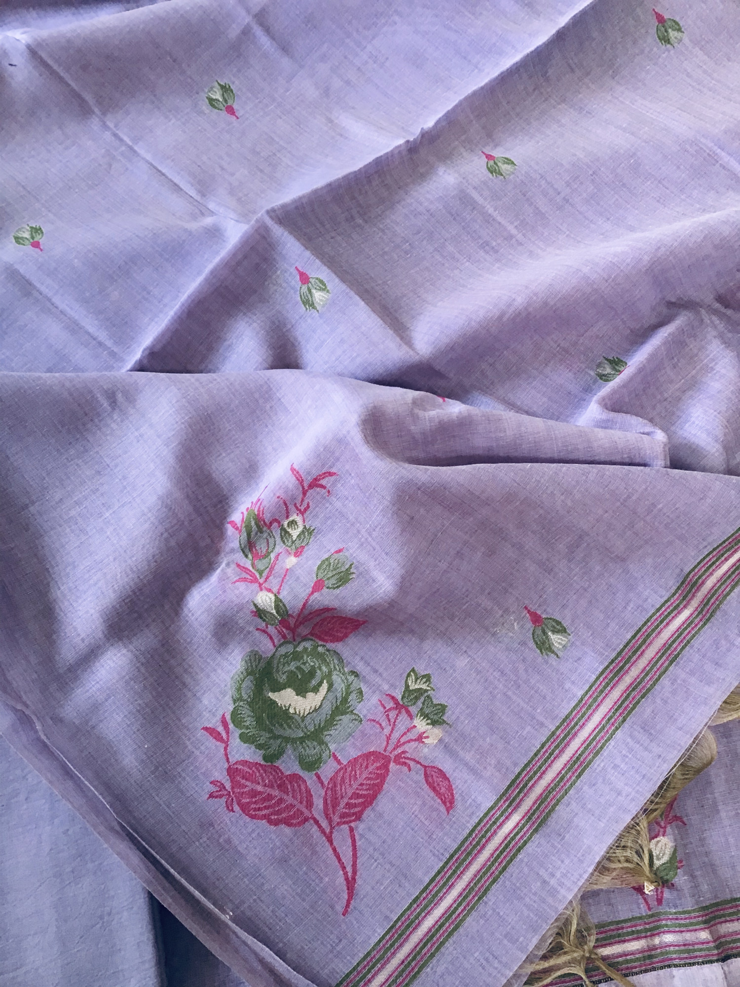 Soft Slub Chanderi Jamdani Weaved Embroidered Suit - Purple