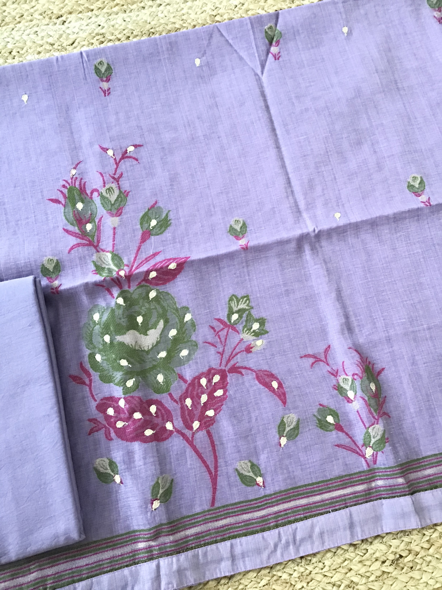 Soft Slub Chanderi Jamdani Weaved Embroidered Suit - Purple