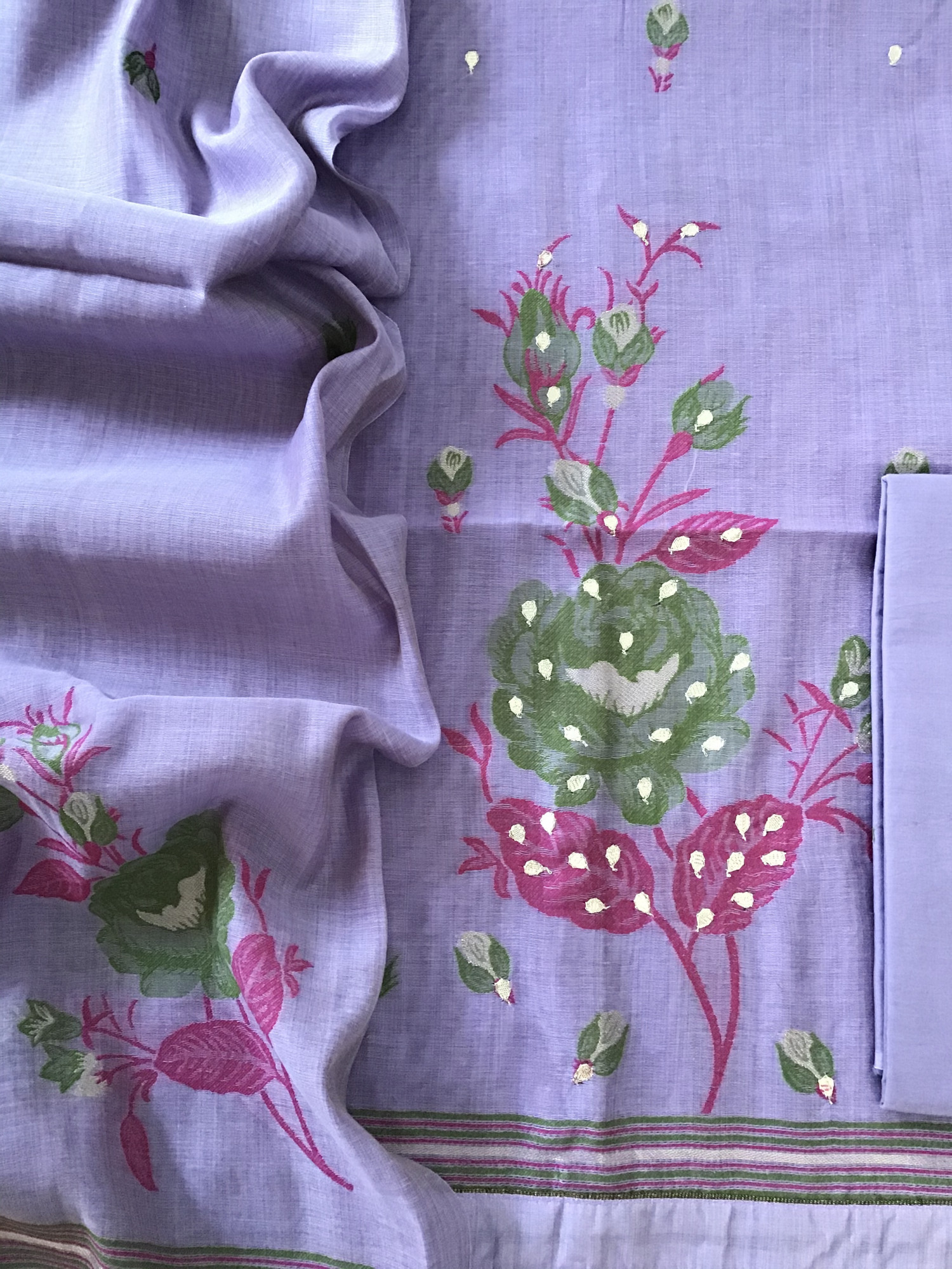 Soft Slub Chanderi Jamdani Weaved Embroidered Suit - Purple