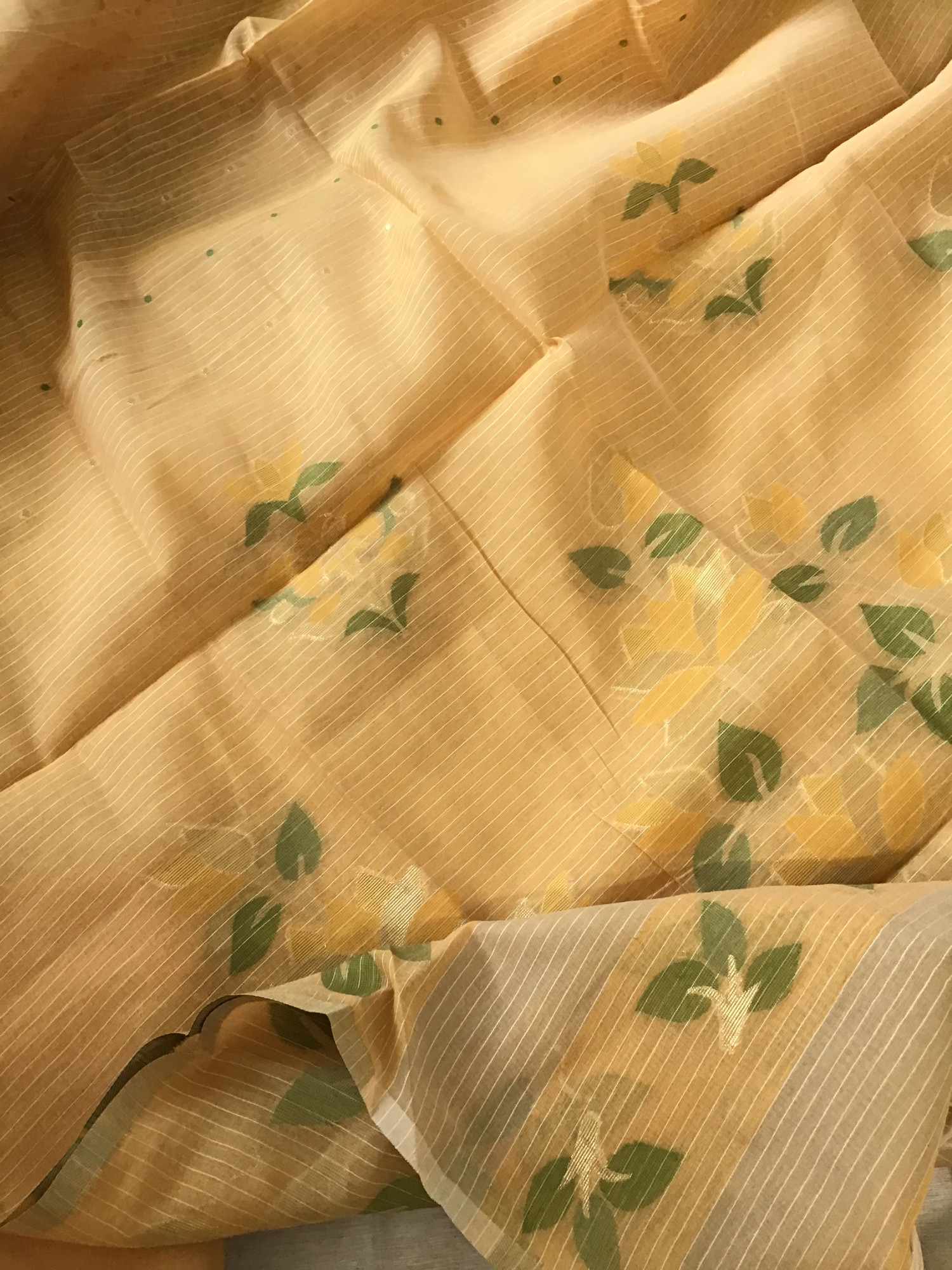 Soft Slub Chanderi Jamdani Weaved Embroidered Suit - BEIGEYellow
