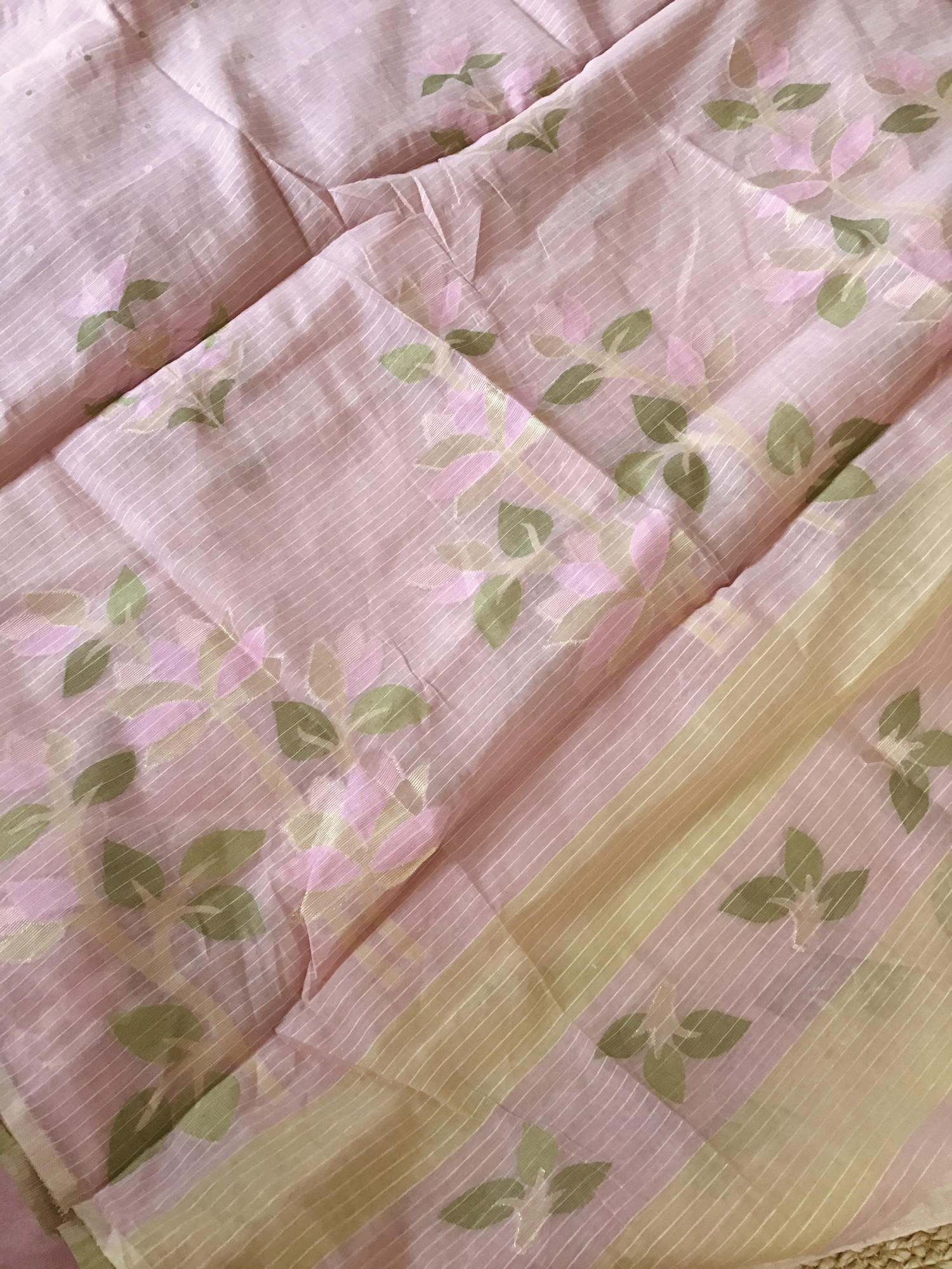 Soft Slub Chanderi Jamdani Weaved Embroidered Suit - BeigePink