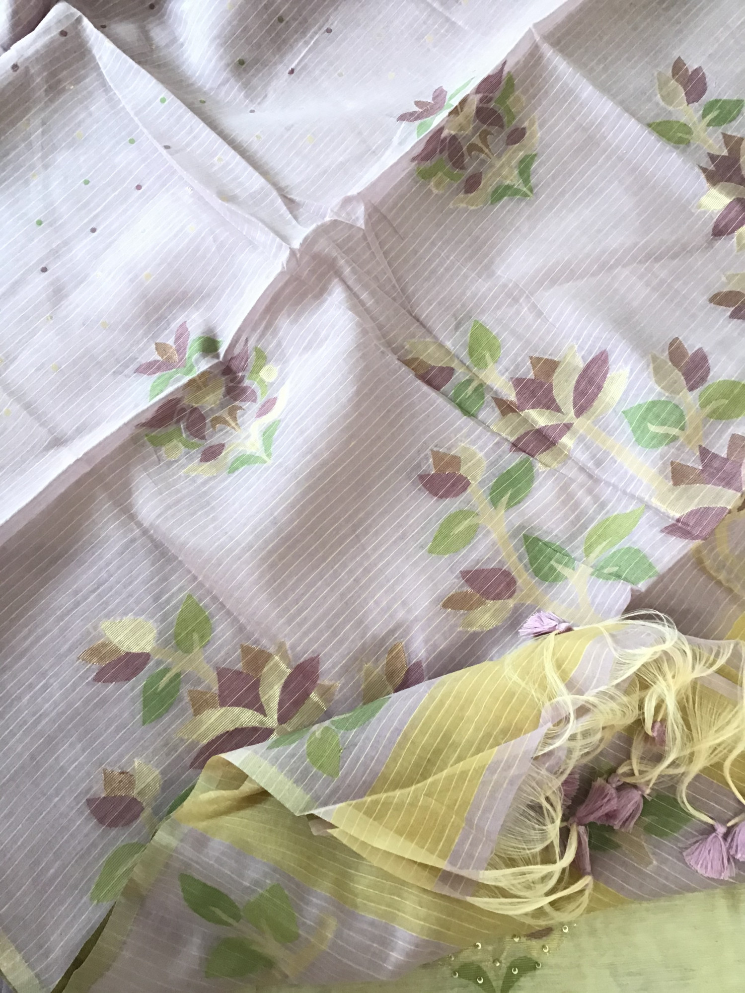 Soft Slub Chanderi Jamdani Weaved Embroidered Suit - BeigePurple