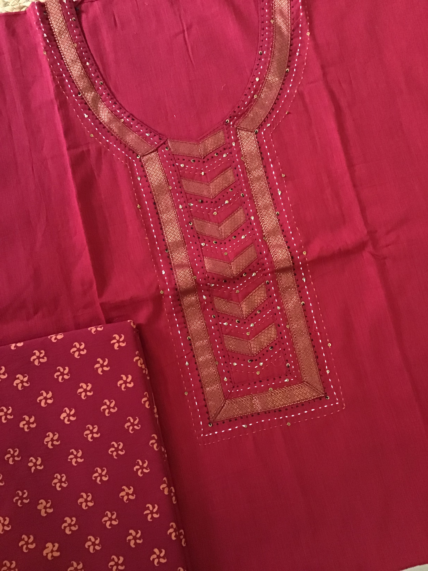 Pure Handloom Cotton Printed Embroidered Suit - Maroon