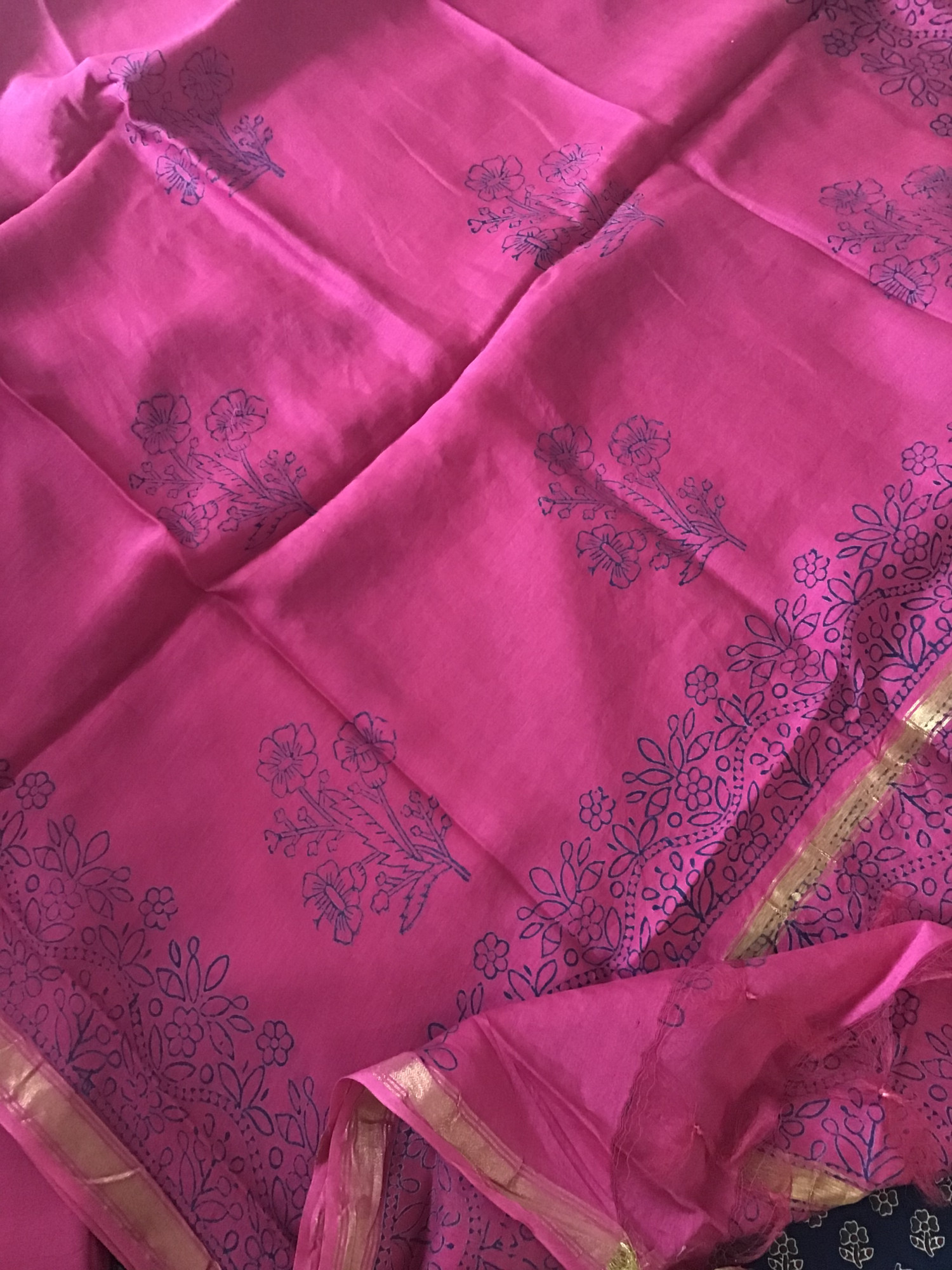 Pure Cotton Printed Embroidered Suit - Blue