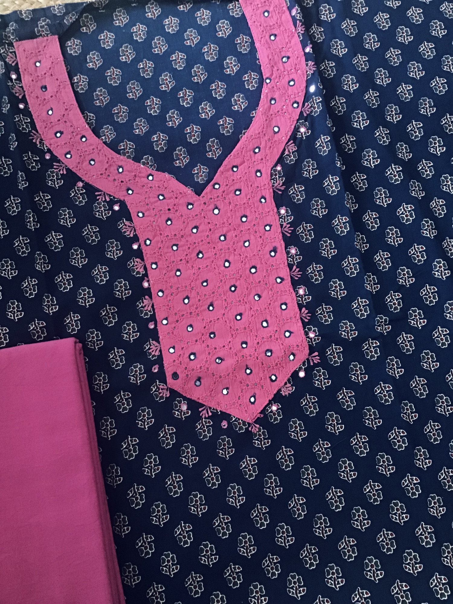 Pure Cotton Printed Embroidered Suit - Blue