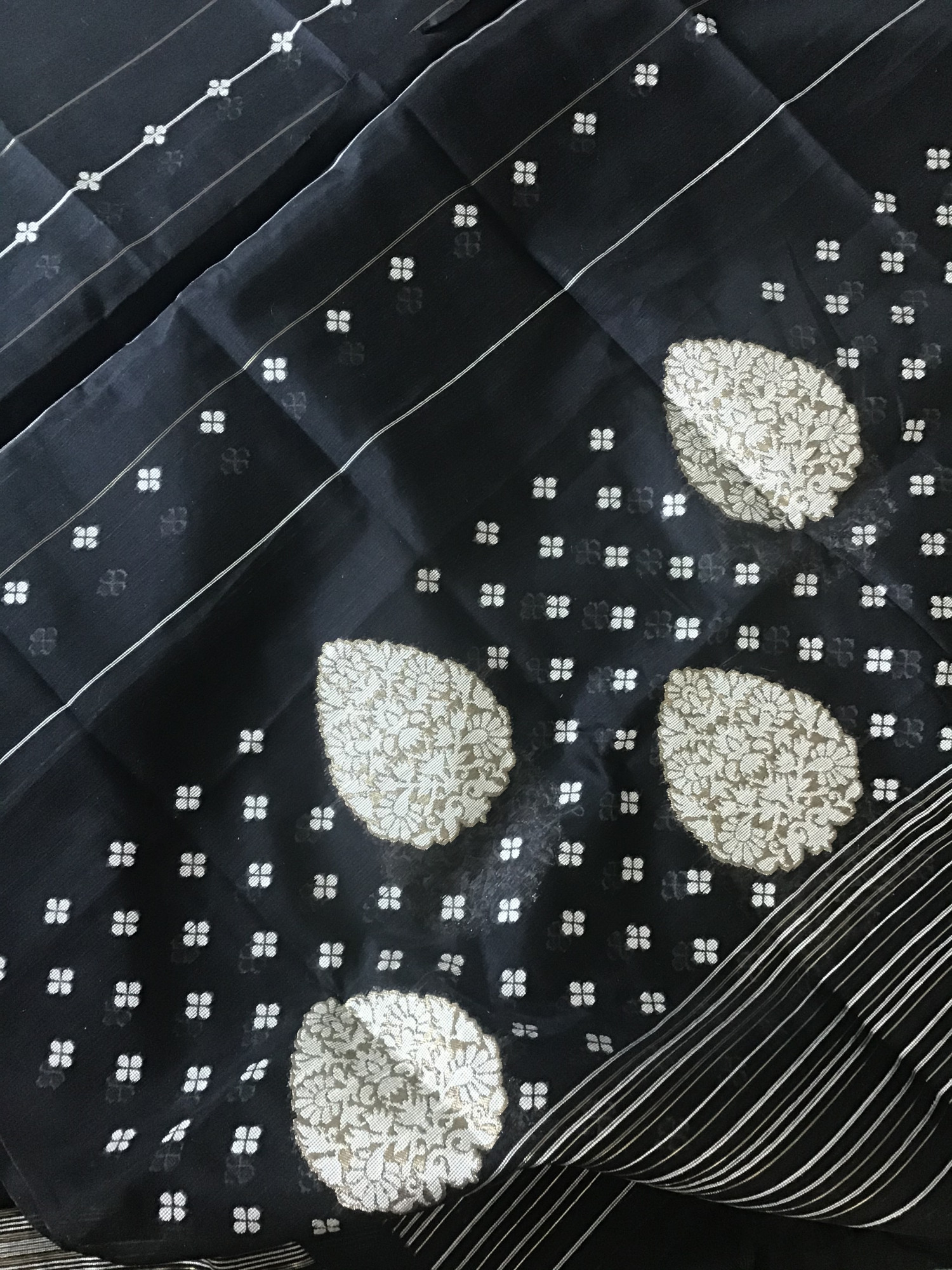 Soft Slub Chanderi Jamdani Weaved Suit - Black