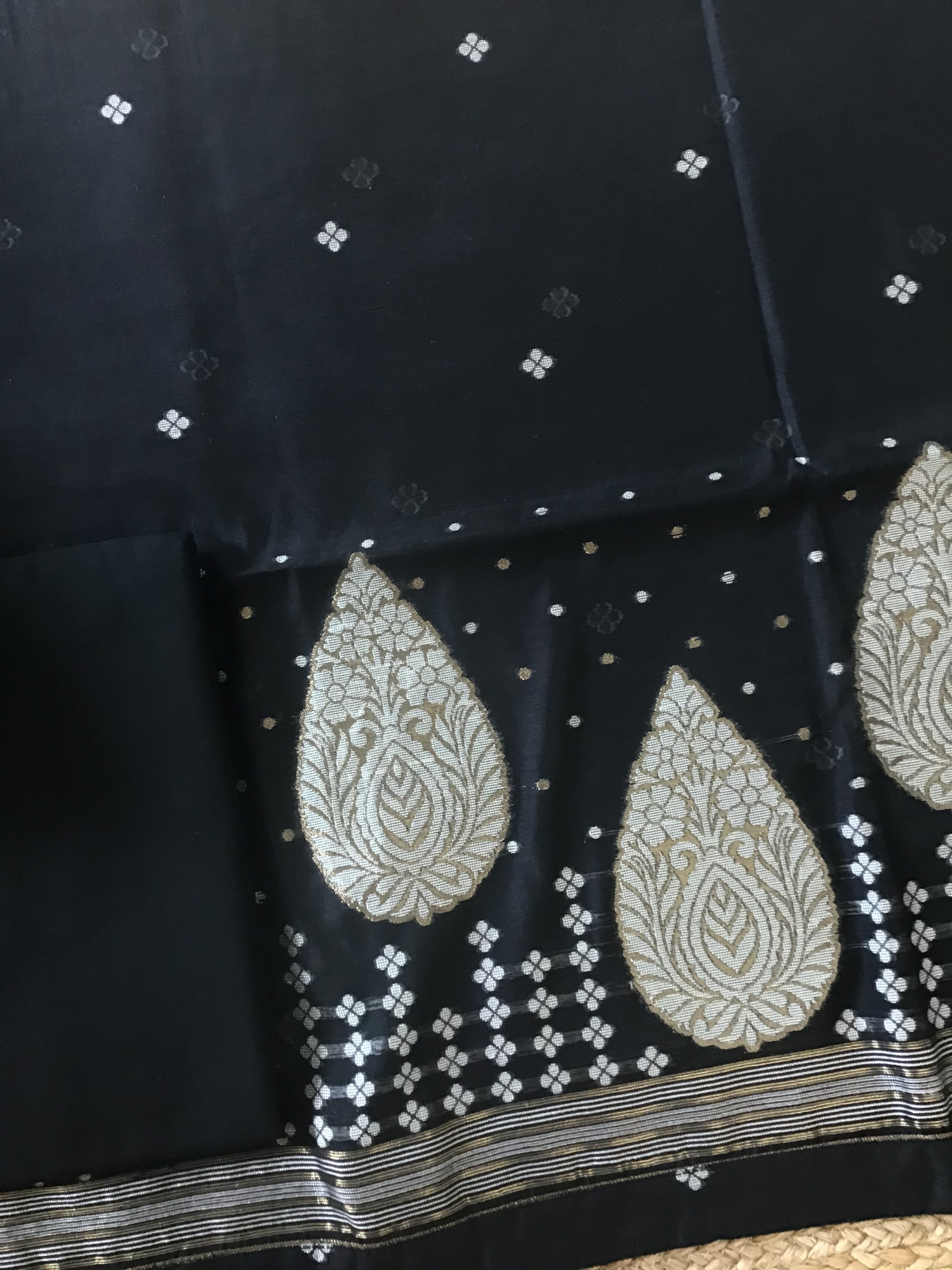 Soft Slub Chanderi Jamdani Weaved Suit - Black