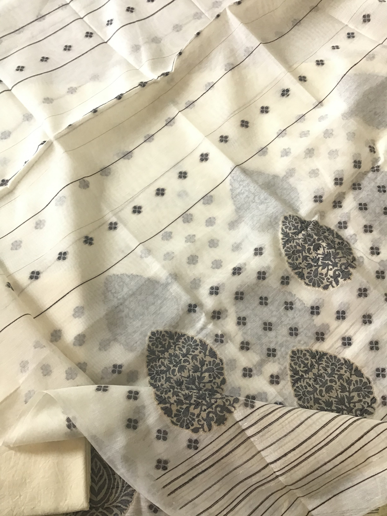 Soft Slub Chanderi Jamdani Weaved Suit - Cream