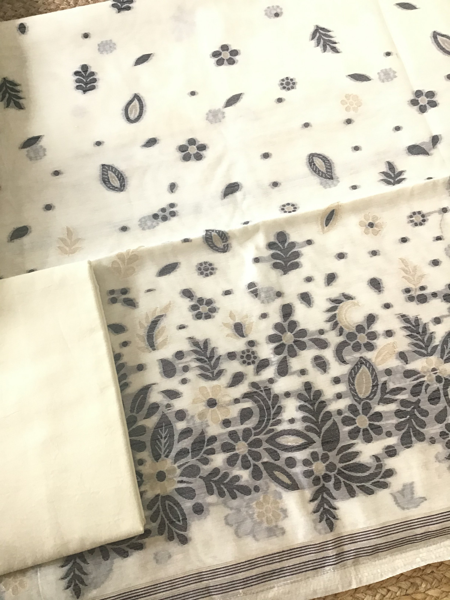 Soft Slub Chanderi Jamdani Weaved Suit - Cream