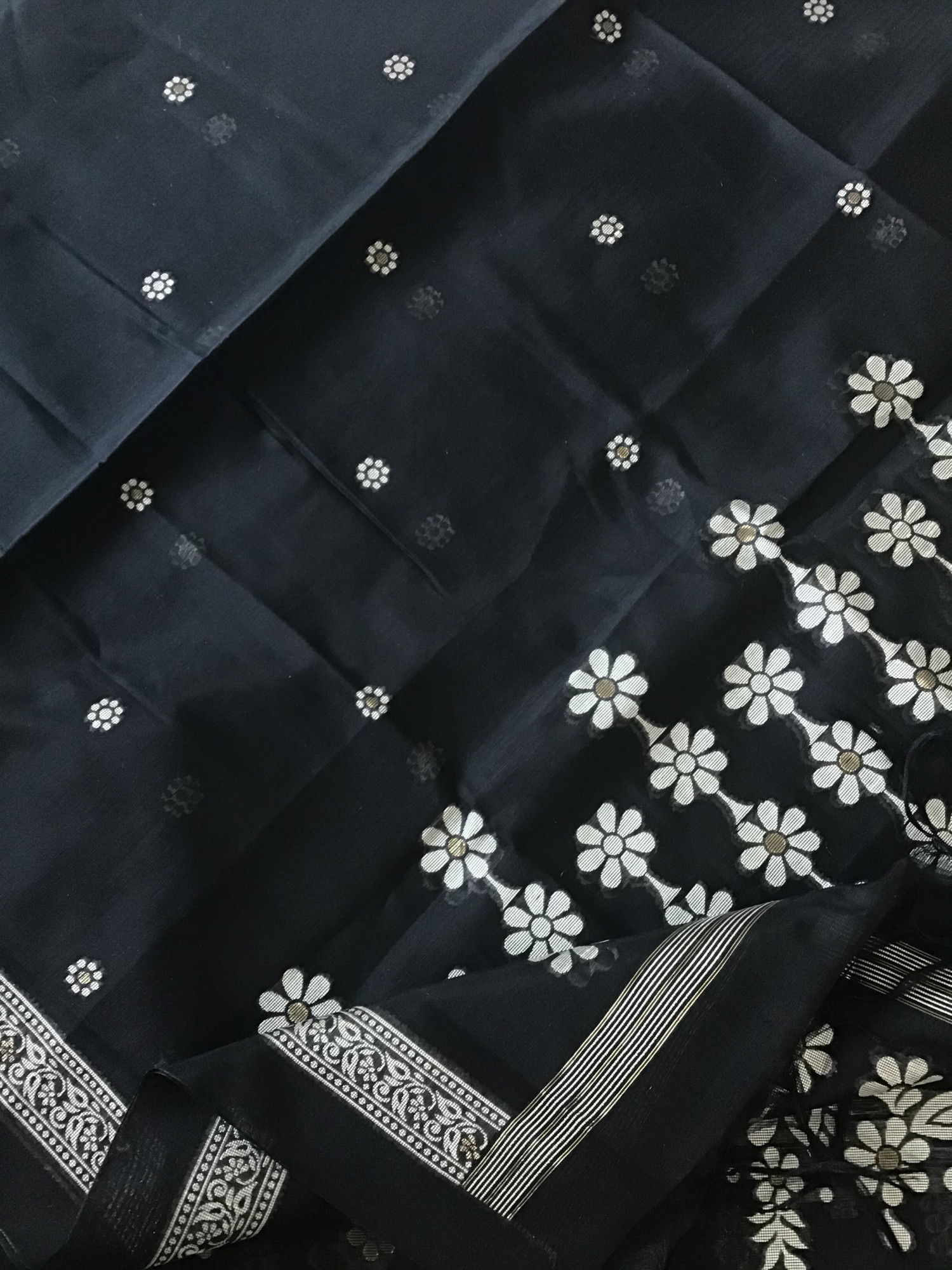 Soft Slub Chanderi Jamdani Weaved Suit - Black