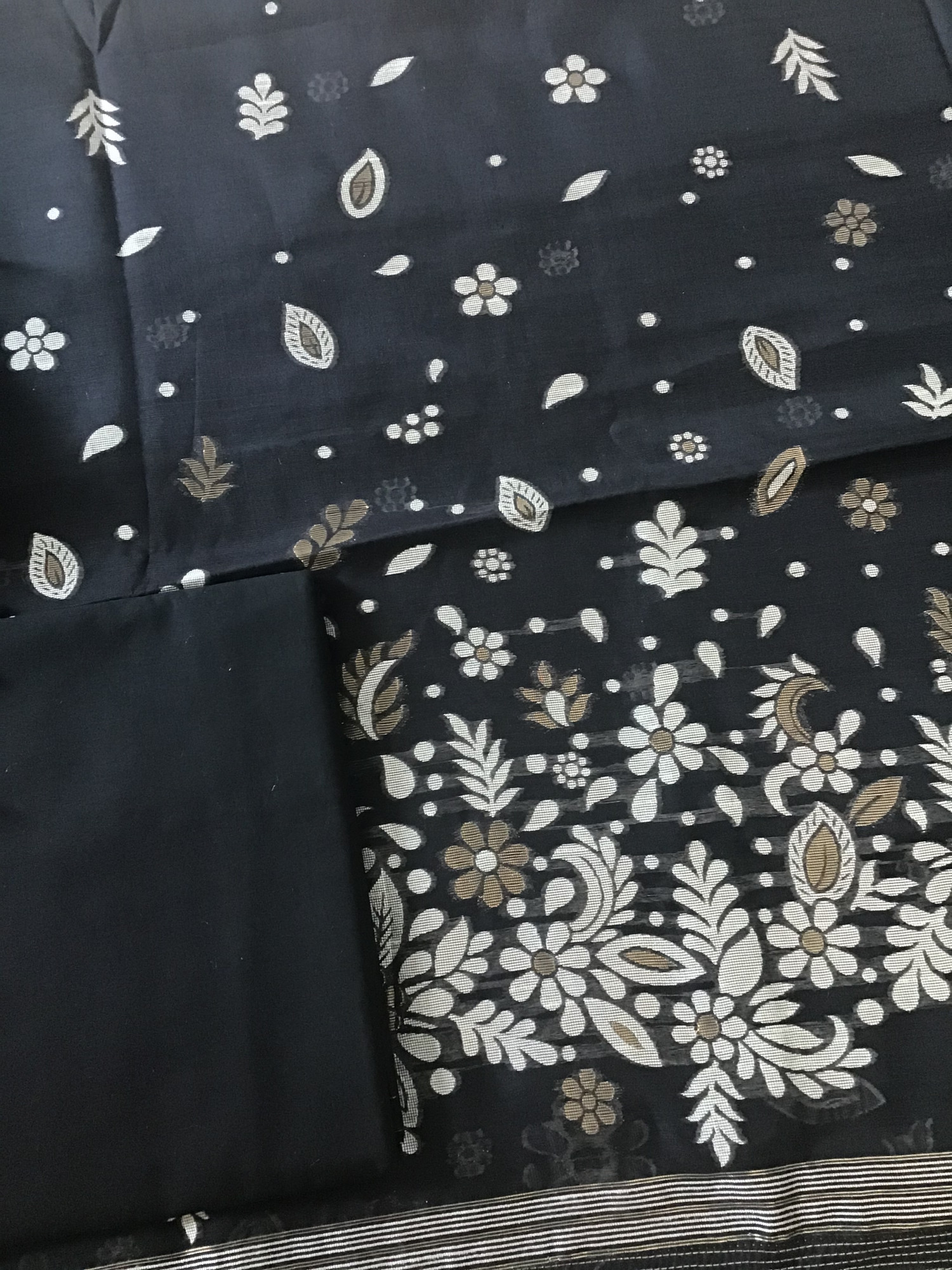 Soft Slub Chanderi Jamdani Weaved Suit - Black