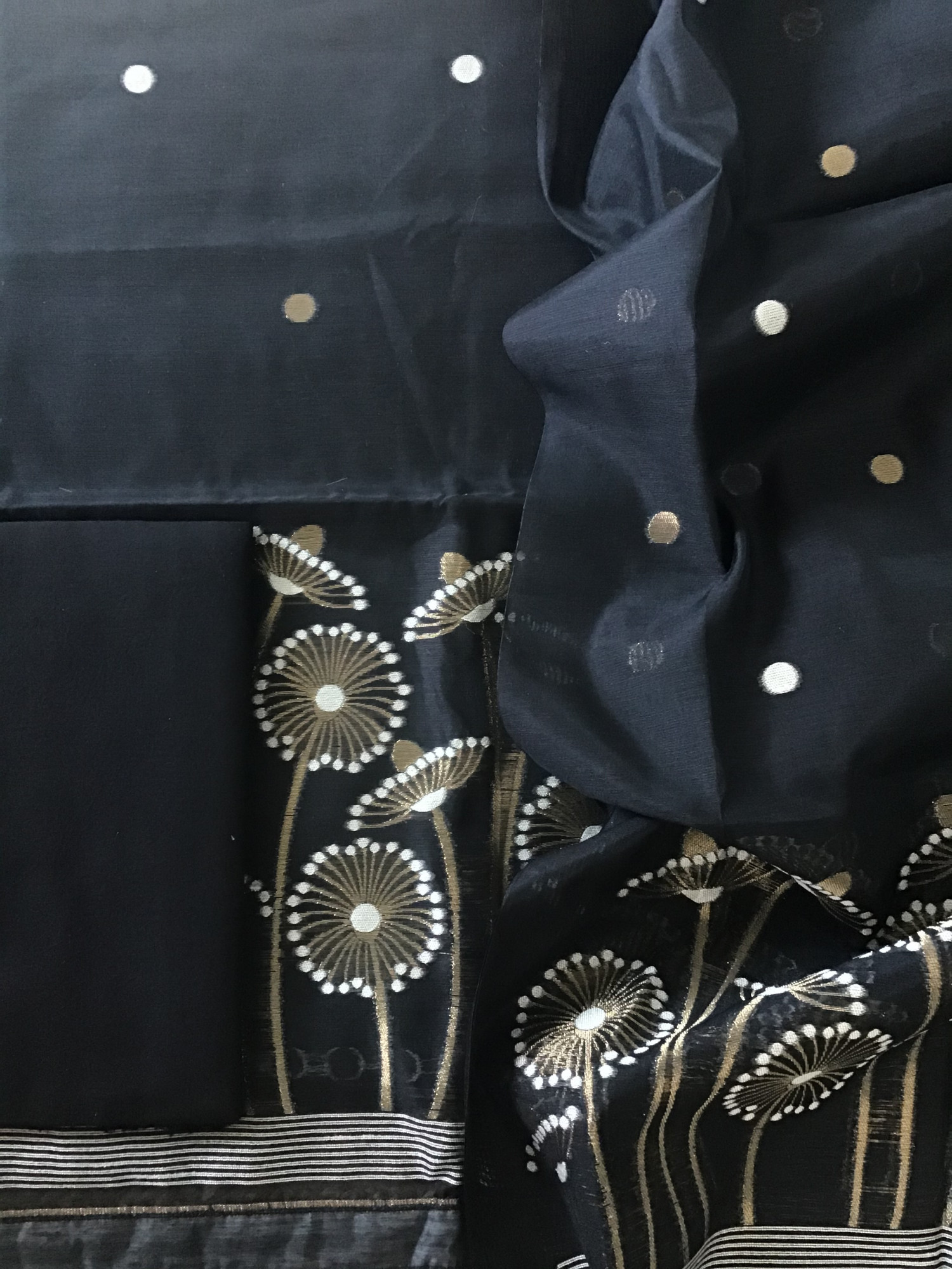 Soft Slub Chanderi Jamdani Weaved Suit - Black