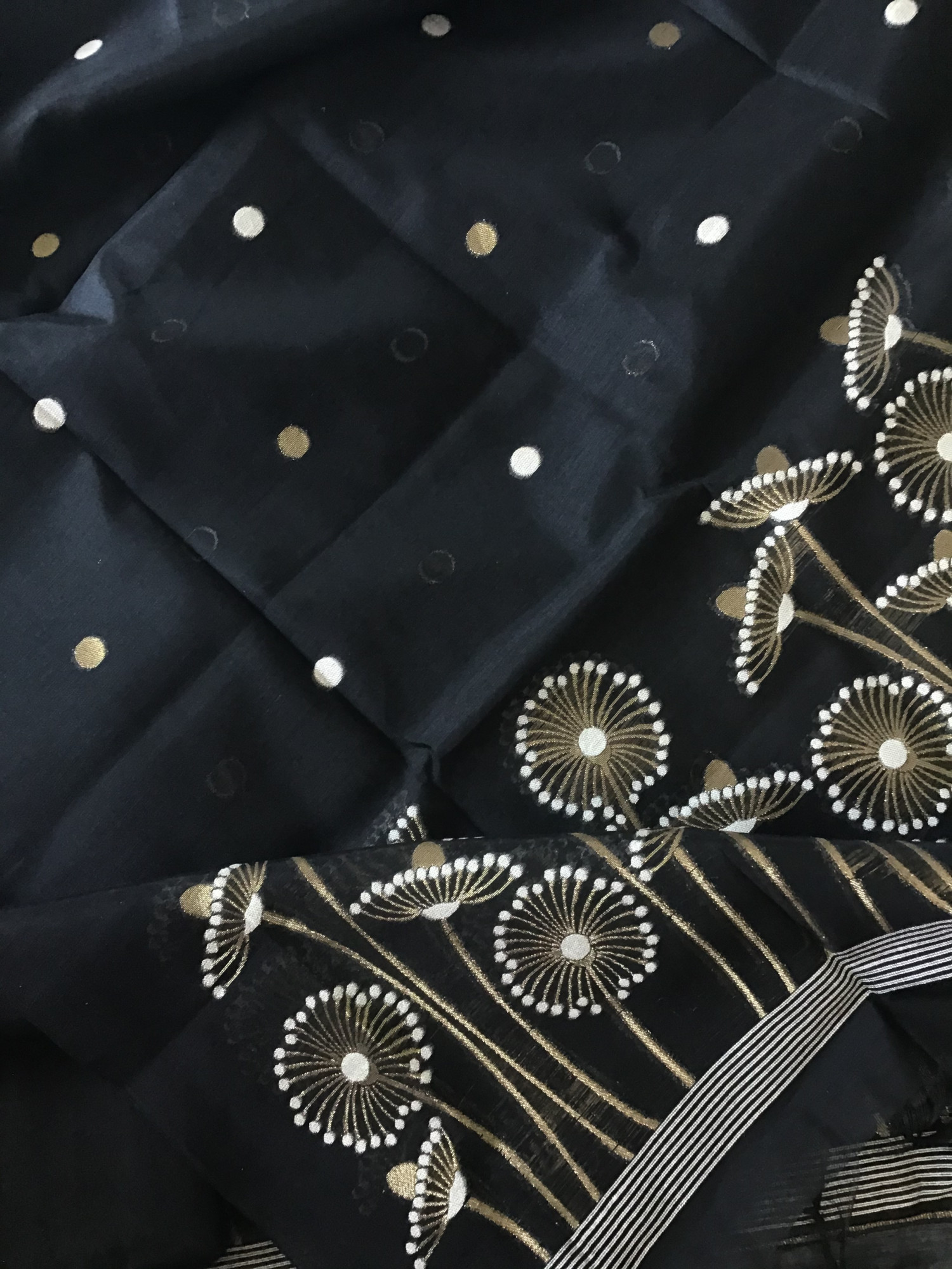 Soft Slub Chanderi Jamdani Weaved Suit - Black