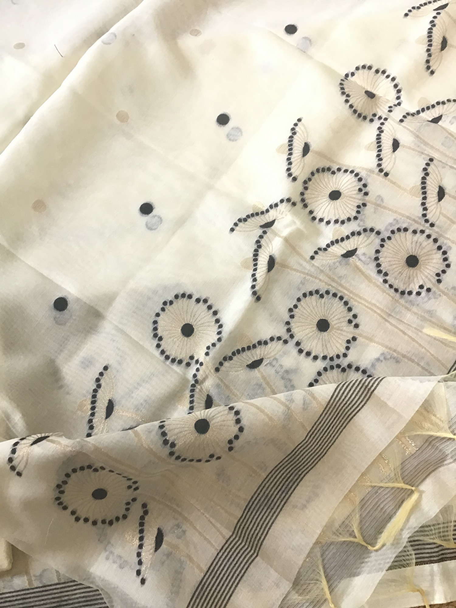 Soft Slub Chanderi Jamdani Weaved Suit - Cream