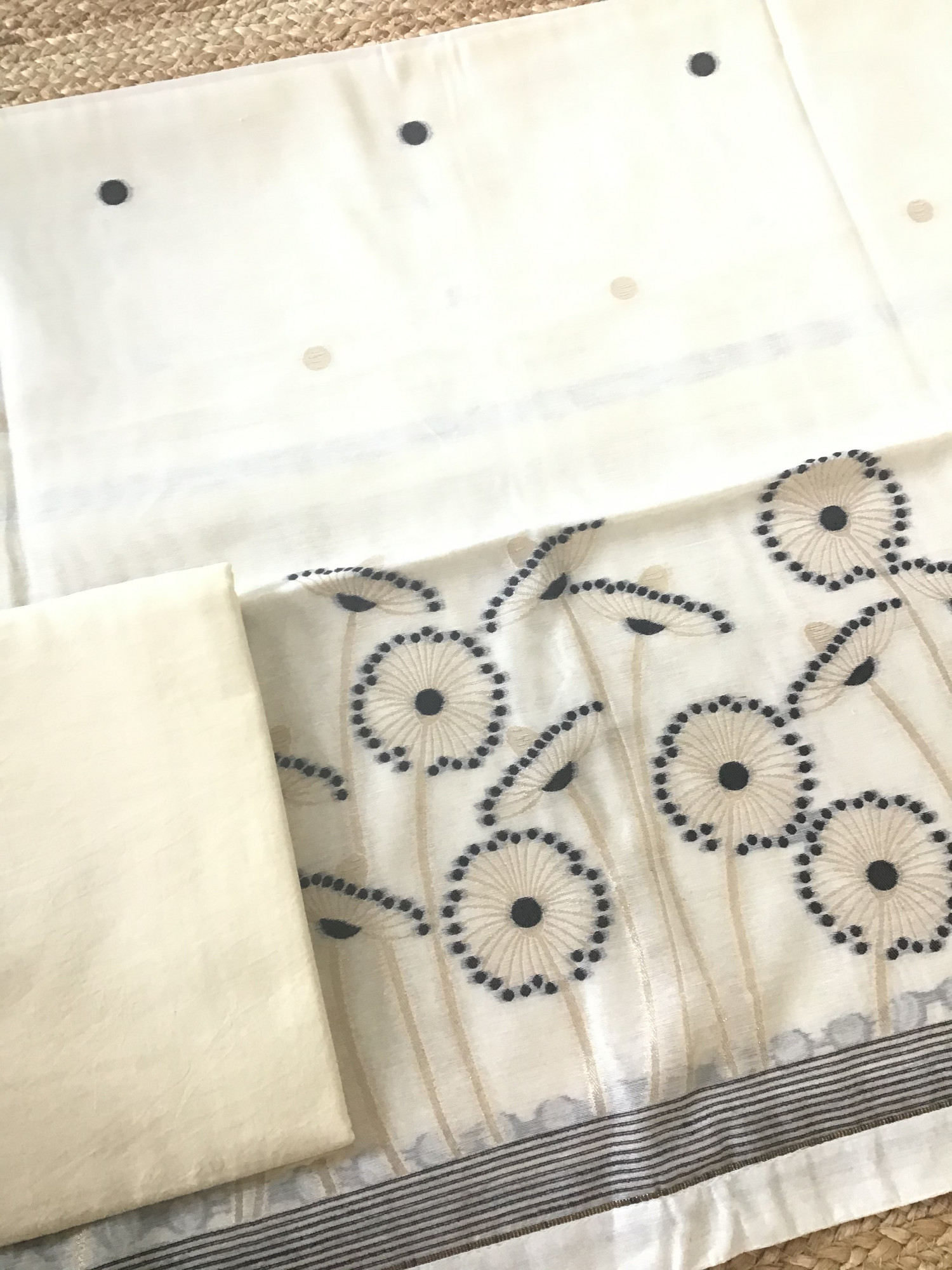 Soft Slub Chanderi Jamdani Weaved Suit - Cream