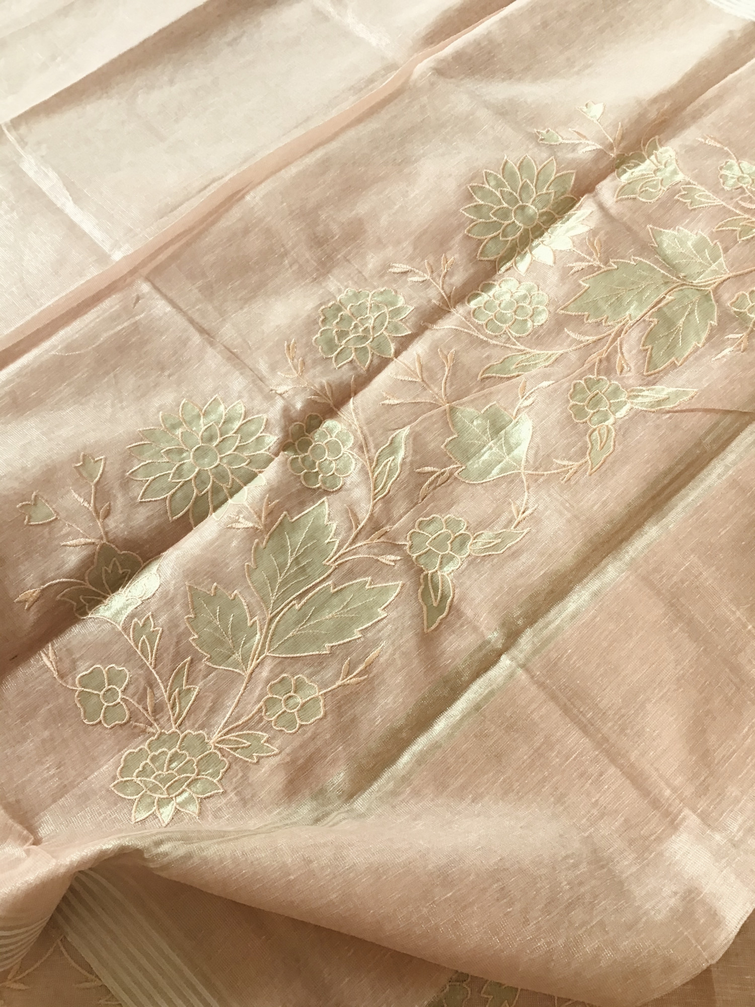 Soft Tissue Chanderi Embroidered Suit - Peach